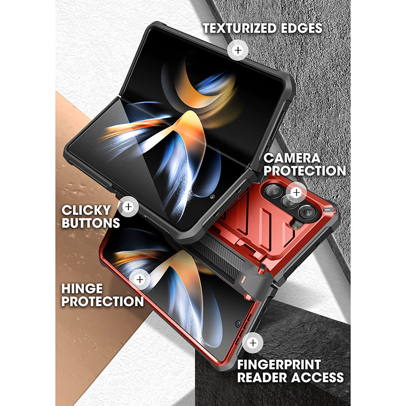 Samsung Galaxy Z Fold 5 Unicorn Beetle PRO Heavy Duty Rugged Case with S Pen Holder - Shockproof Protective Cover for Foldable Phone (Metallic Red) - Perfect for Outdoor Adventures, Work & Travel