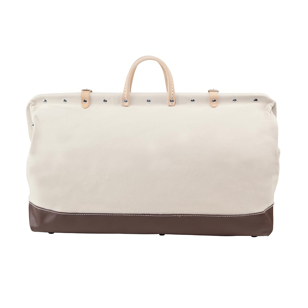 Klein Tools 5102-24 Heavy Duty Canvas Tool Bag - 24-Inch Professional Tool Tote with Wide Hinged Opening & Leather Handles - Ideal for Electricians, Contractors & DIY Projects