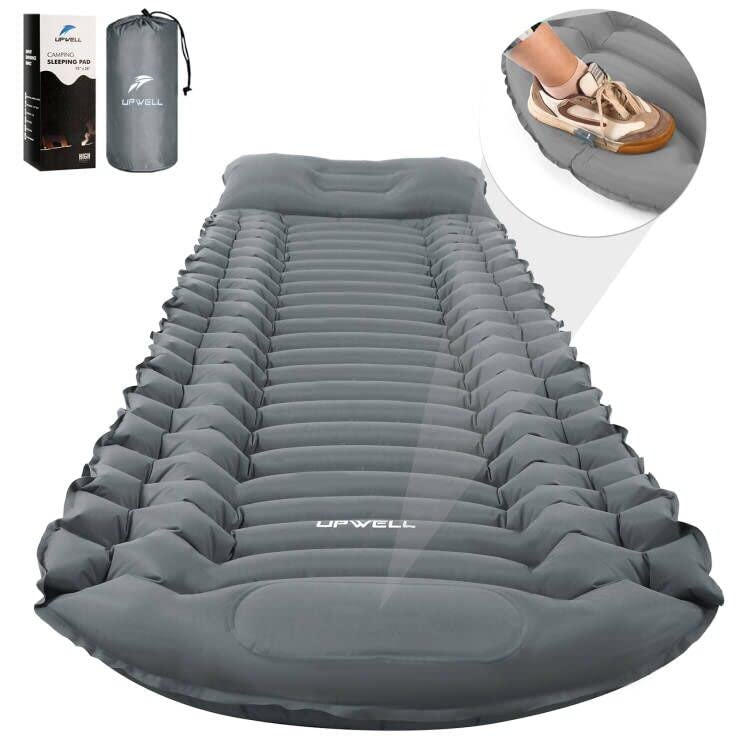 UPWELL Ultralight Inflatable Sleeping Pad for Camping - Portable Air Mattress with Built-in Foot Pump & Pillow - Durable Waterproof Sleeping Mat for Adults Kids - Perfect for Backpacking, Hiking, Travel, Beach Picnics and Outdoor Adventures