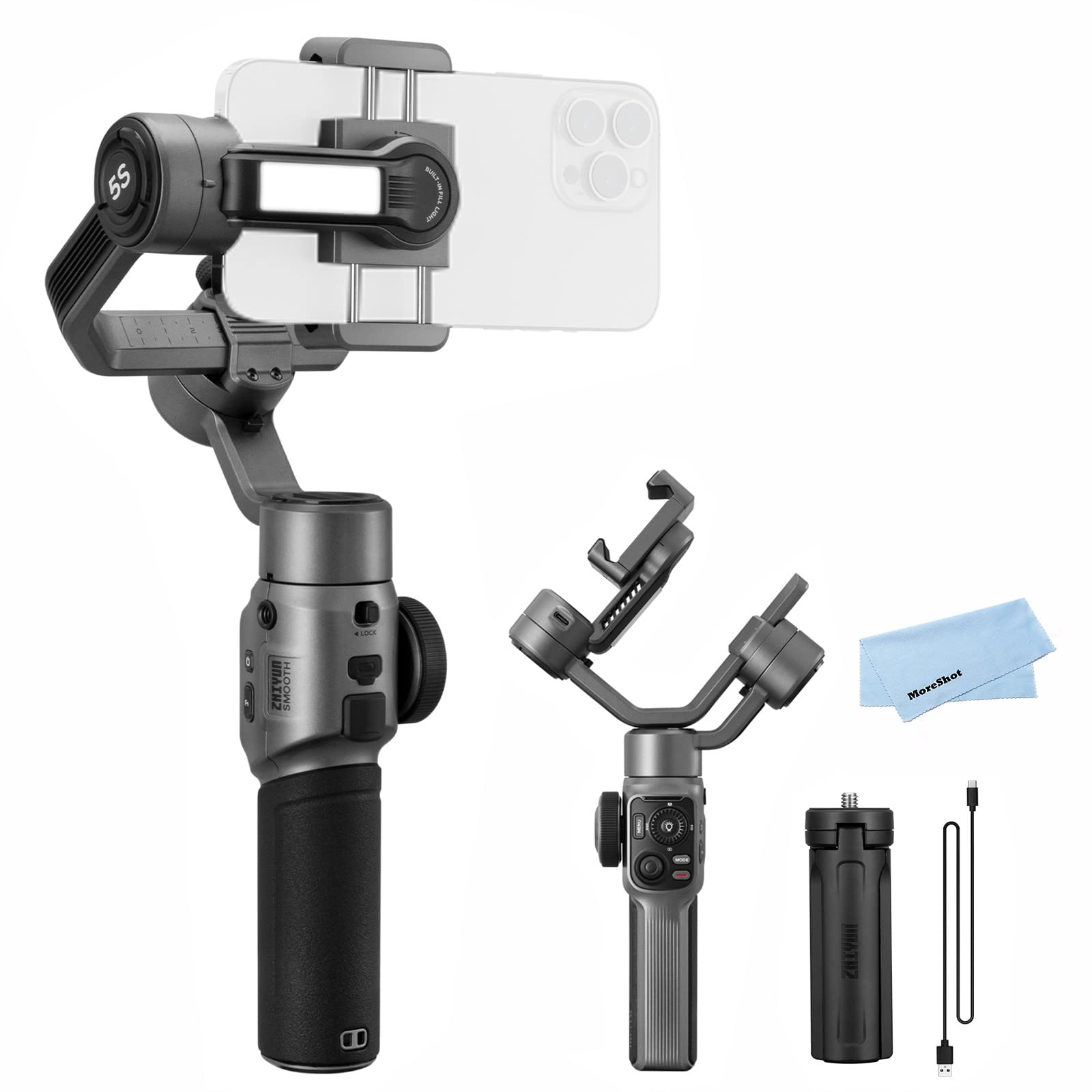ZHIYUN Smooth 5S Gray Smartphone Gimbal Stabilizer - Compatible with iPhone 14/13/12/11/SE/XS/XR/X/8/Pro Max/Plus & Samsung Android Phones - Upgraded Version for YouTube, TikTok, Vlogging, Live Streaming & Content Creation - Perfect for Travel Videos, Social Media Content & Professional Mobile Filmmaking