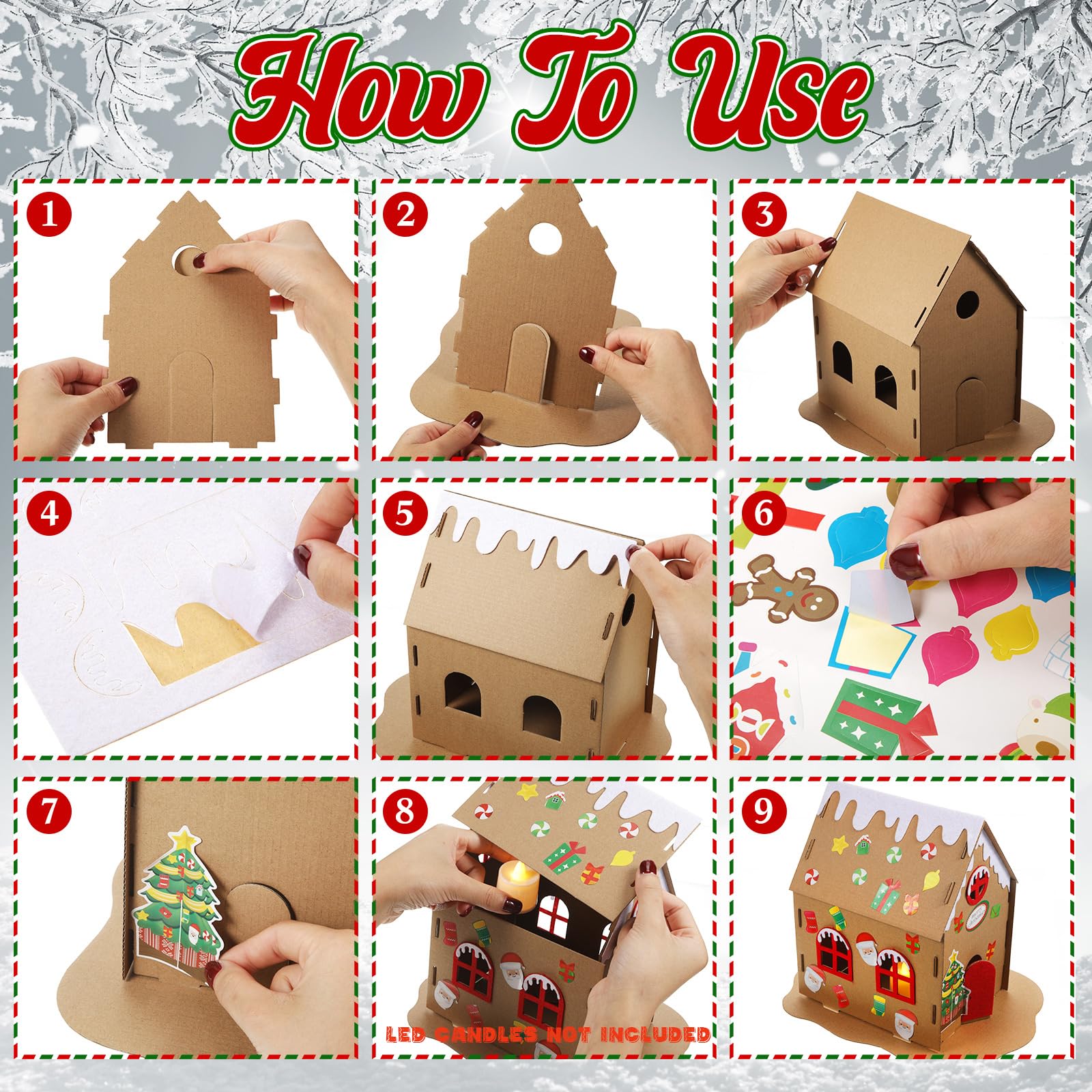 3 Sets Christmas Gingerbread House Kit for Kids - DIY Holiday Craft with Cardboard House Decorations - Perfect for Christmas Party Activities, Family Bonding & Classroom Projects