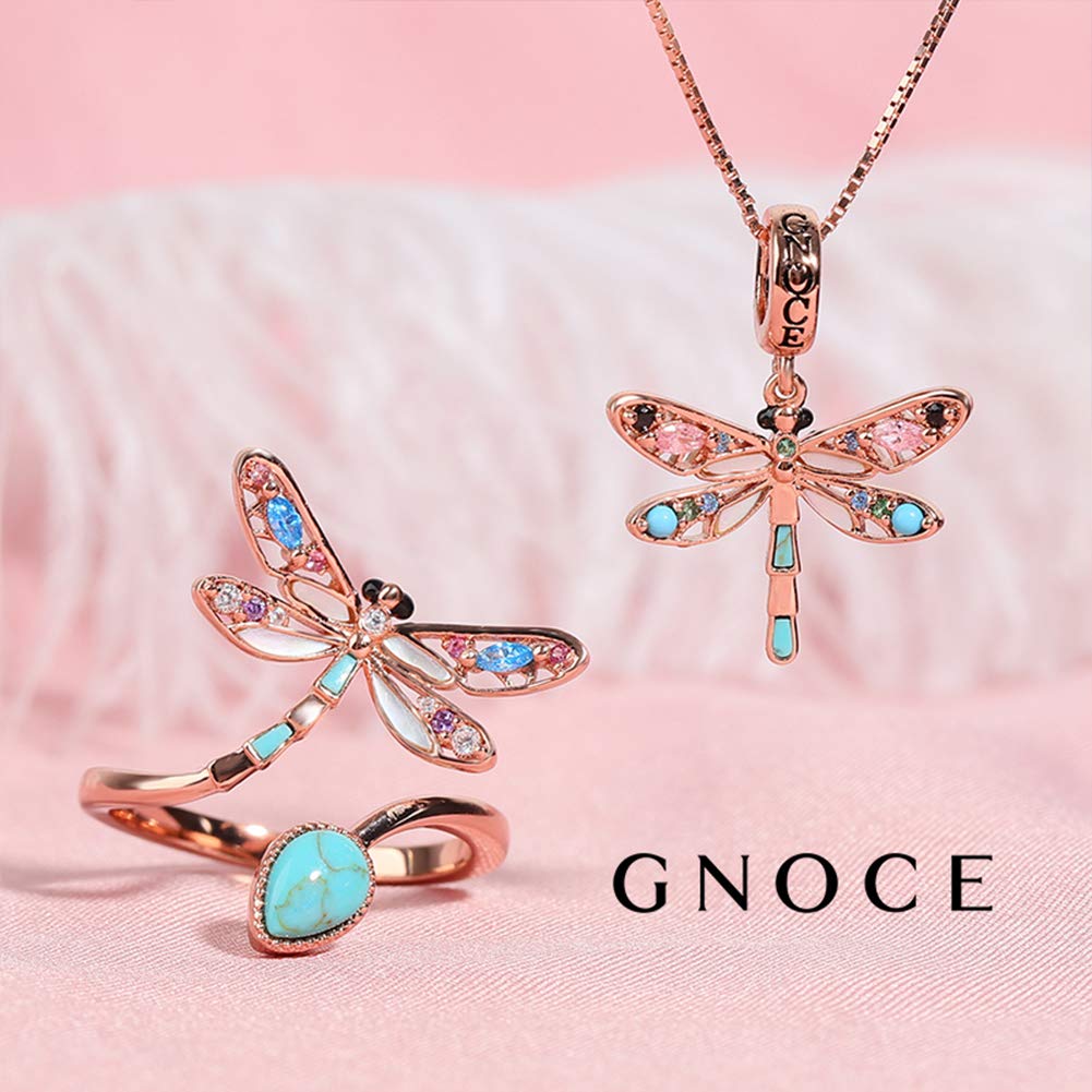 GNOCE Dragonfly Charm Pendant - Sterling Silver 18k Rose Gold Plated Dangle Charm with Turquoise for Women's Bracelet & Necklace | Perfect for Everyday Wear, Gift Giving & Special Occasions