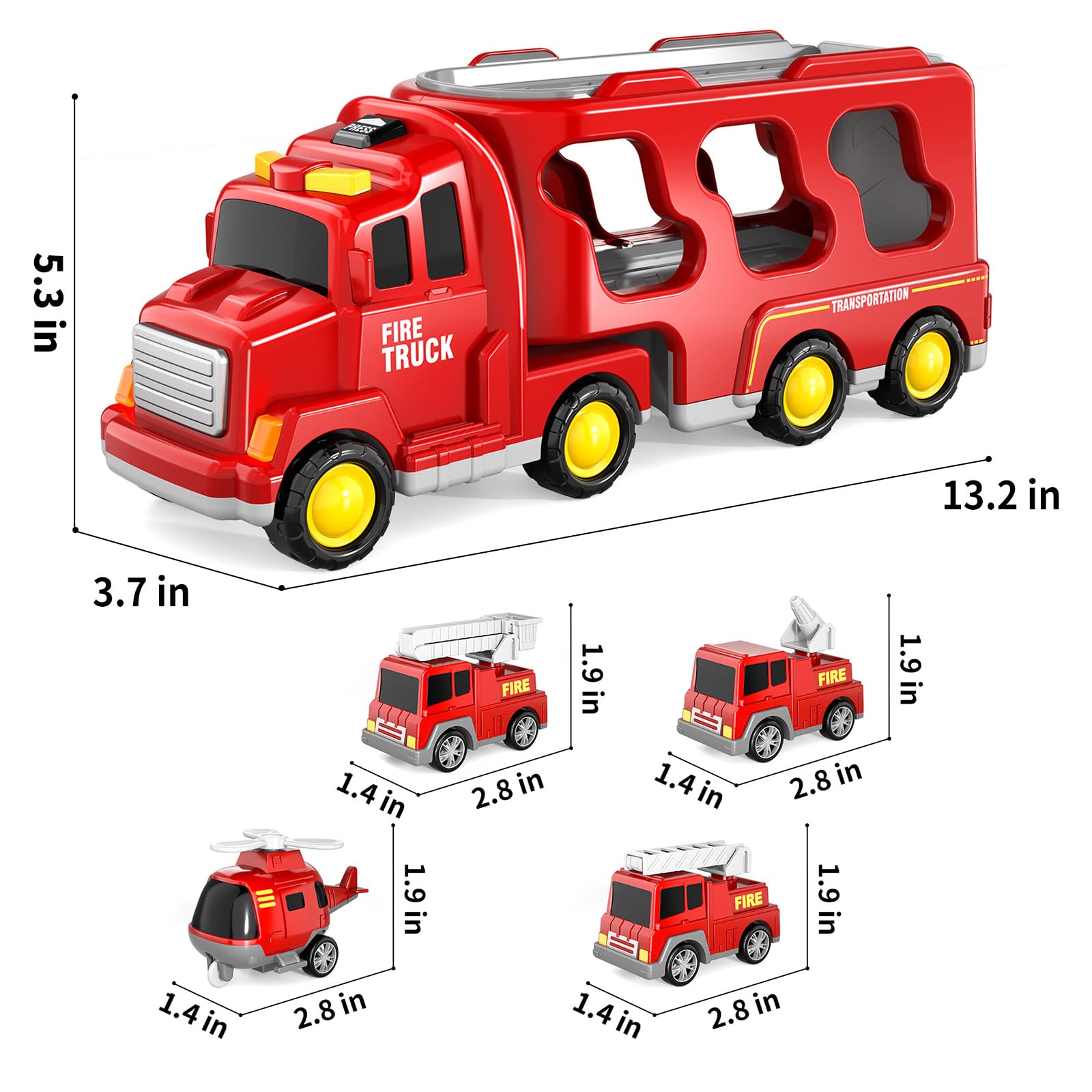5-in-1 Fire Truck Toy Set with Lights & Sounds - Friction Powered Rescue Vehicles for Kids Ages 3-6 | Perfect Birthday Gift for Toddler Boys | Pretend Play, Emergency Role Play & Early Learning Toys