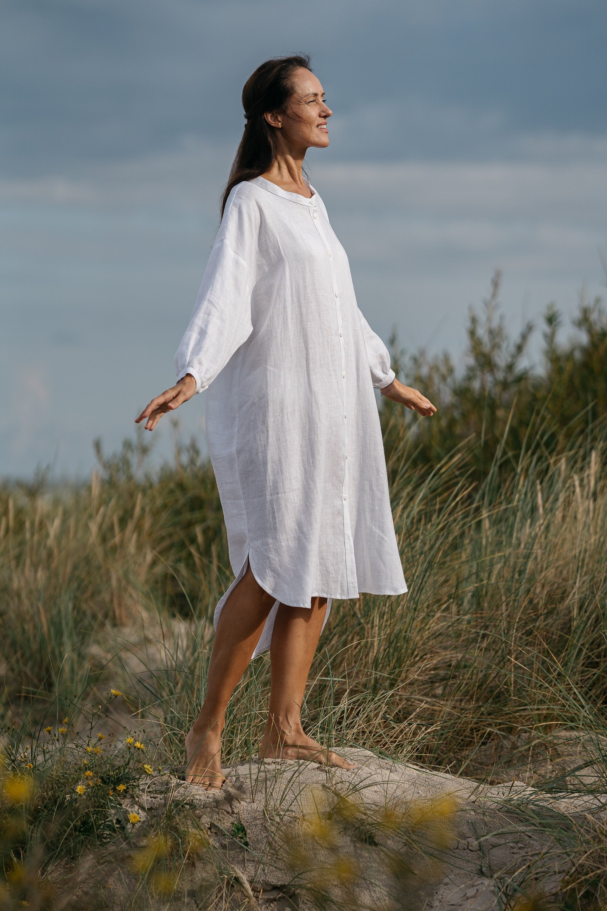 Linen Oversized Shirt Dress for Women | NINA Brand | White Loose Fit Casual Dress | Perfect for Beach, Summer Outfits & Boho Style