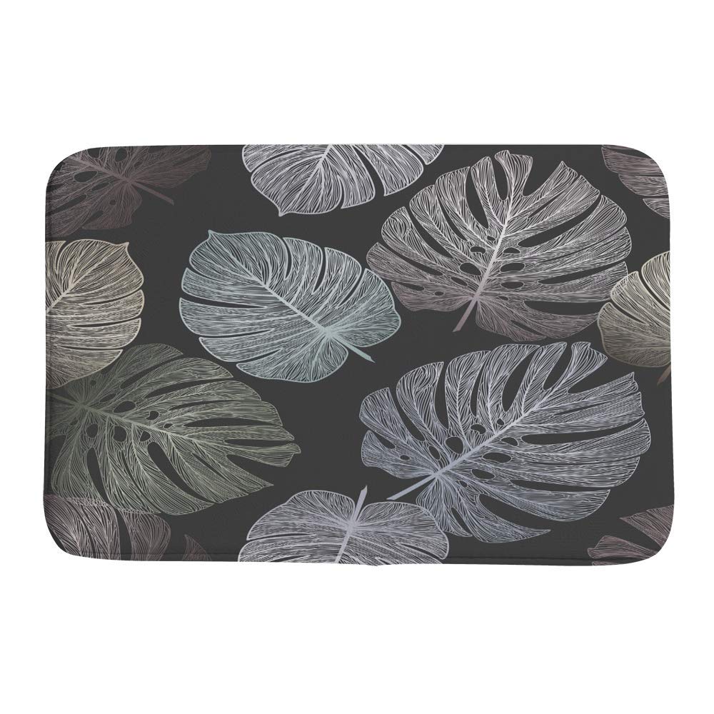 Non-Slip Tropical Leaf Palm Coral Fleece Bathroom Tub Shower Rug Mat - Super Absorbent Cozy Doormat for Bathroom, Shower & Outdoor Use - Soft & Safe Floor Mat for Wet Areas