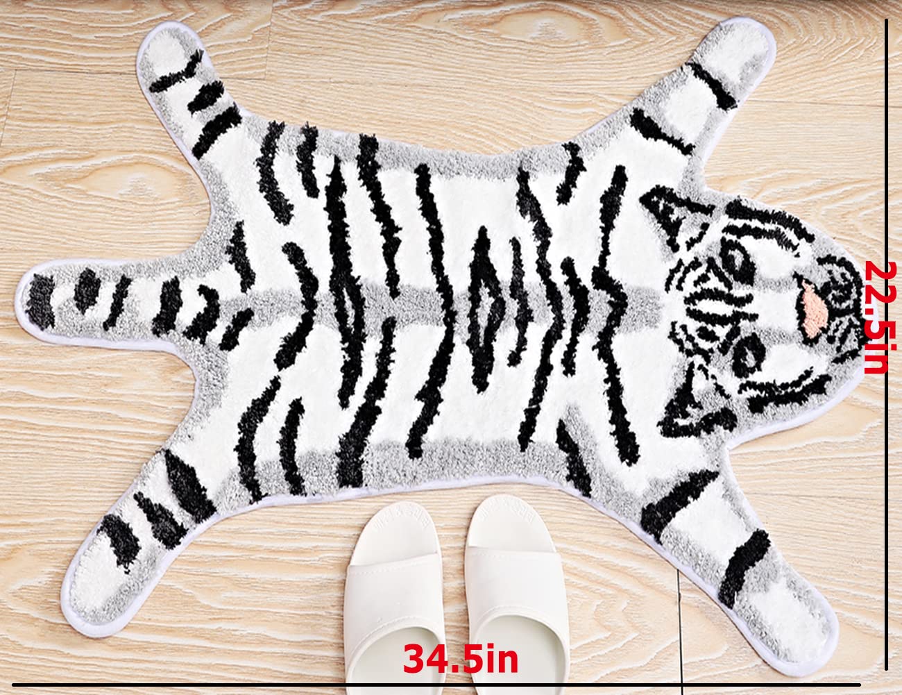 Soft Tiger Shaped Bath Rug - Non-Slip Absorbent Bathroom Mat for Kids & Adults, Cute Animal Print Carpet (22.5x34.5 Inch, White) - Perfect for Bathroom Decor, Playroom Floor Mat & Cozy Nursery Rug