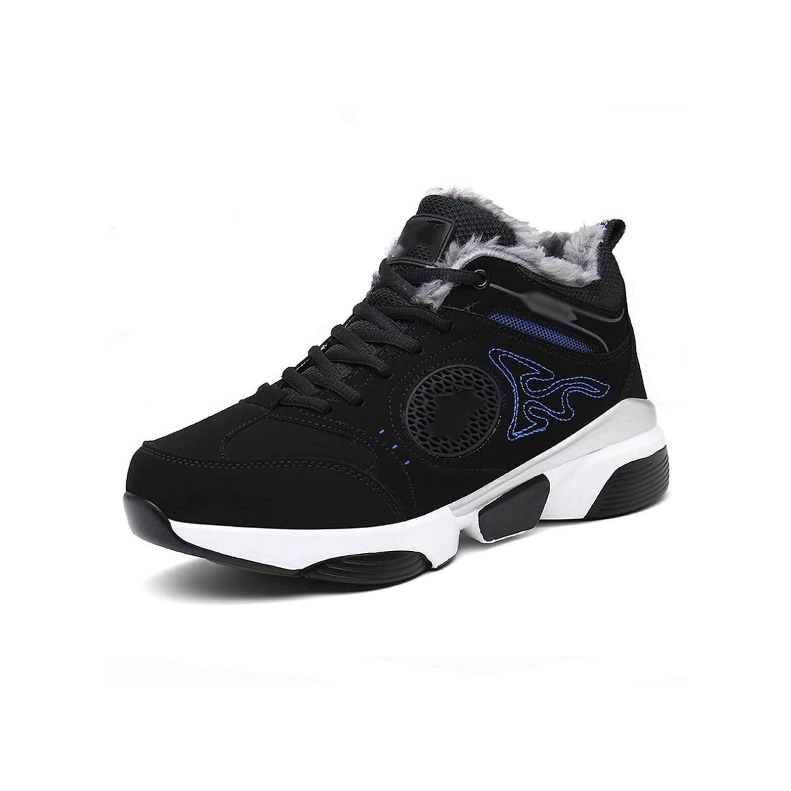 Men's Winter Boots - Fashion Designer Sneakers & Ankle Boots for Outdoor Hiking, Climbing & Snow - Lace-Up Platform Casual Shoes (Black Royal Blue, Size 8) - Perfect for Cold Weather Adventures & Urban Street Style