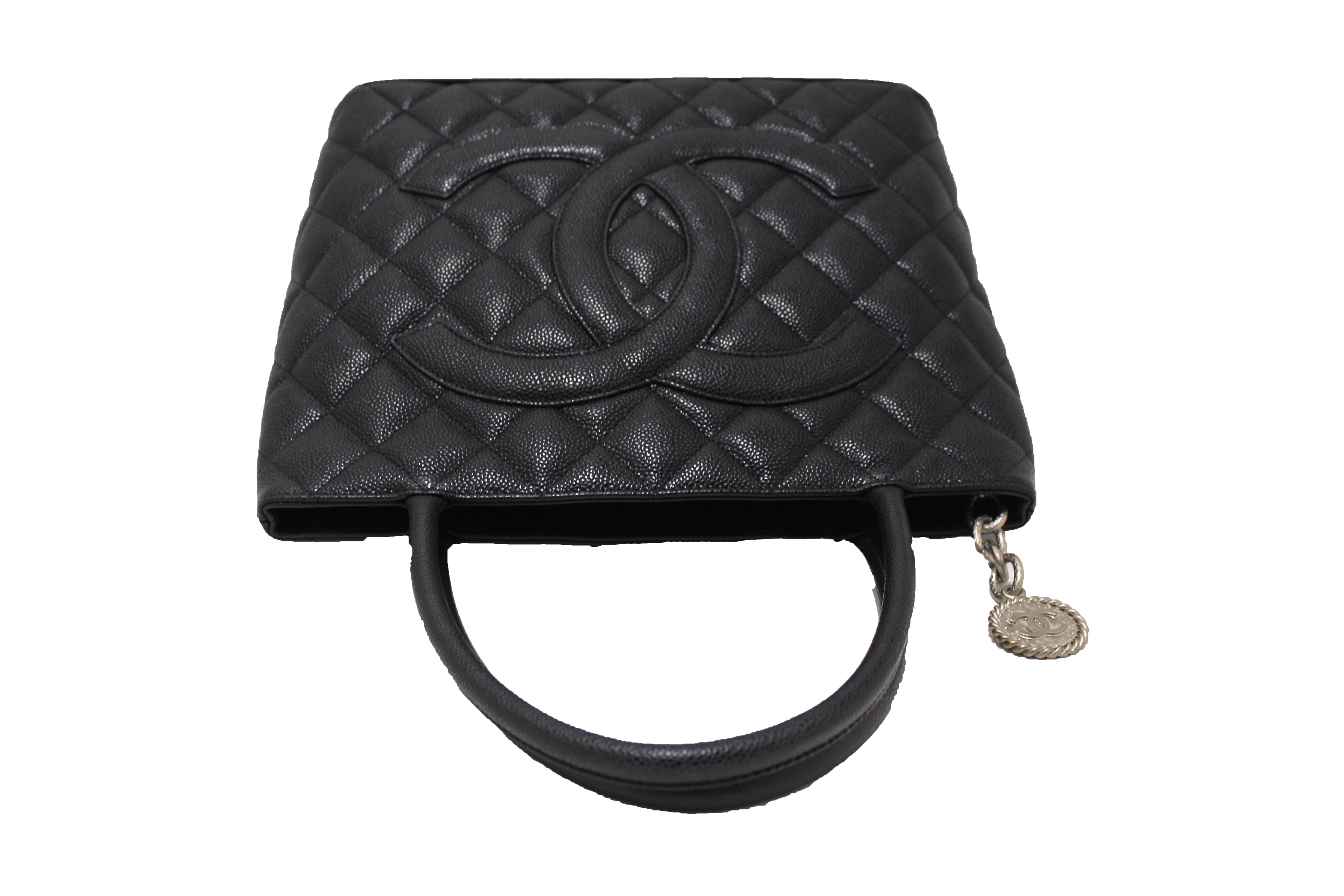 Authentic Chanel Black Quilted Caviar Leather Medallion Tote Bag for Women | Luxury Designer Handbag | Perfect for Work, Travel & Evening Events