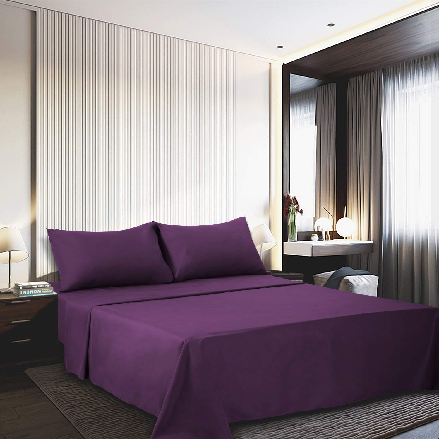 Hypoallergenic 800 Thread Count Queen Size Purple Bed Sheet Set - 4 Piece Deep Pocket (24 inch) Wrinkle & Fade Resistant, Soft Silky Breathable Cooling Sheets for Luxury Bedroom & Guest Room