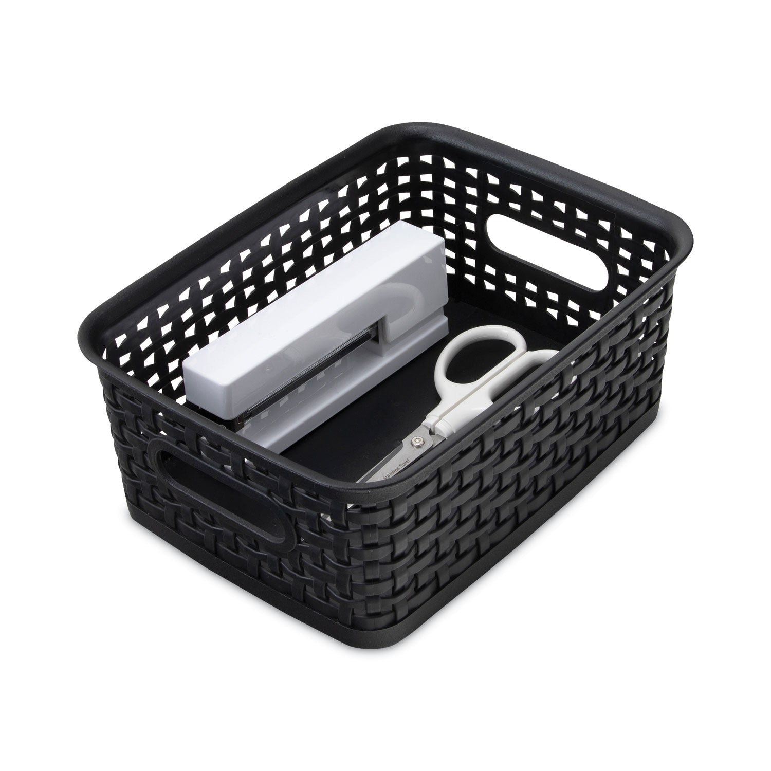 Advantus Small Plastic Weave Storage Bin - 10 x 7.5 x 4 Inches, Black Organizer Basket for Home, Office & Closet Organization | Perfect for Toys, Crafts, and Office Supplies Storage