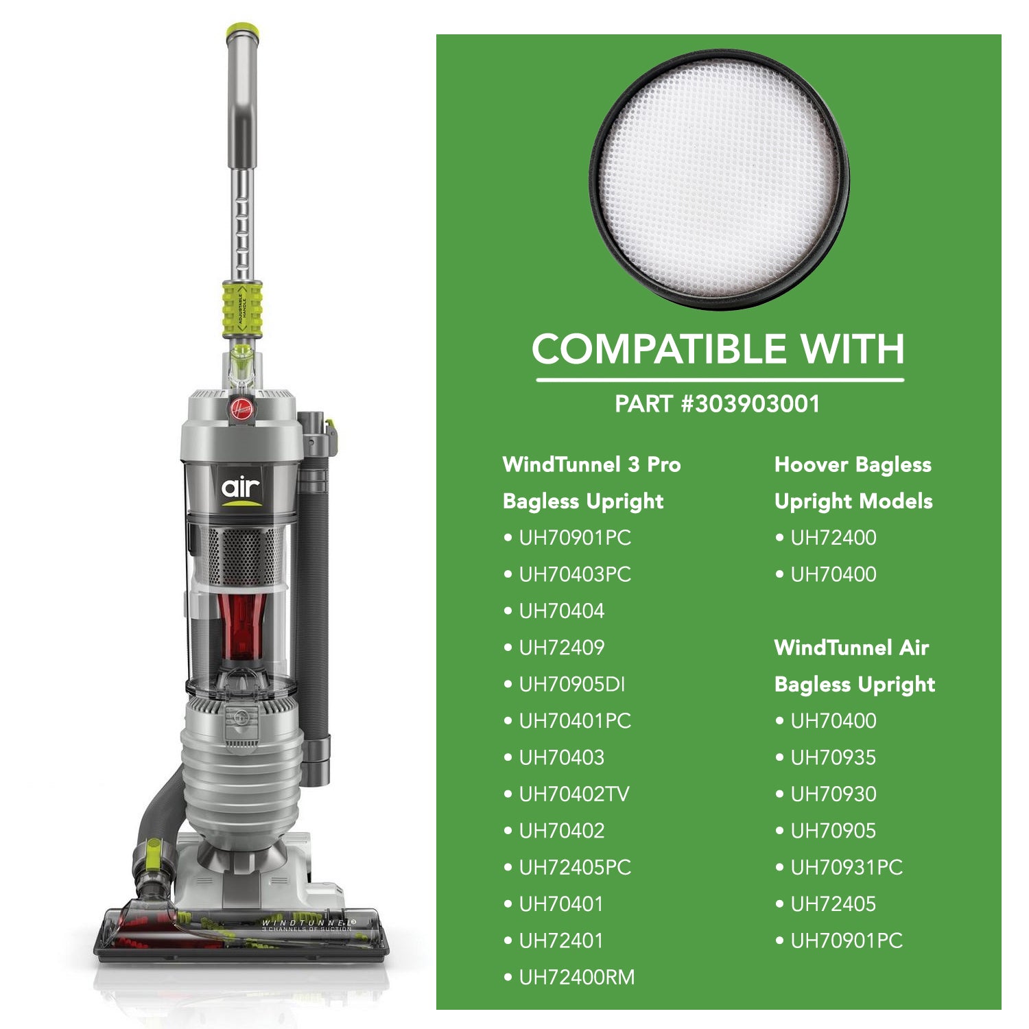 MaximalPower Hoover WindTunnel Air UH70400 & UH72400 Vacuum Cleaner Replacement Filter 303903001 - Compatible with Hoover WindTunnel Models - Perfect for Pet Hair, Allergies and Deep Cleaning