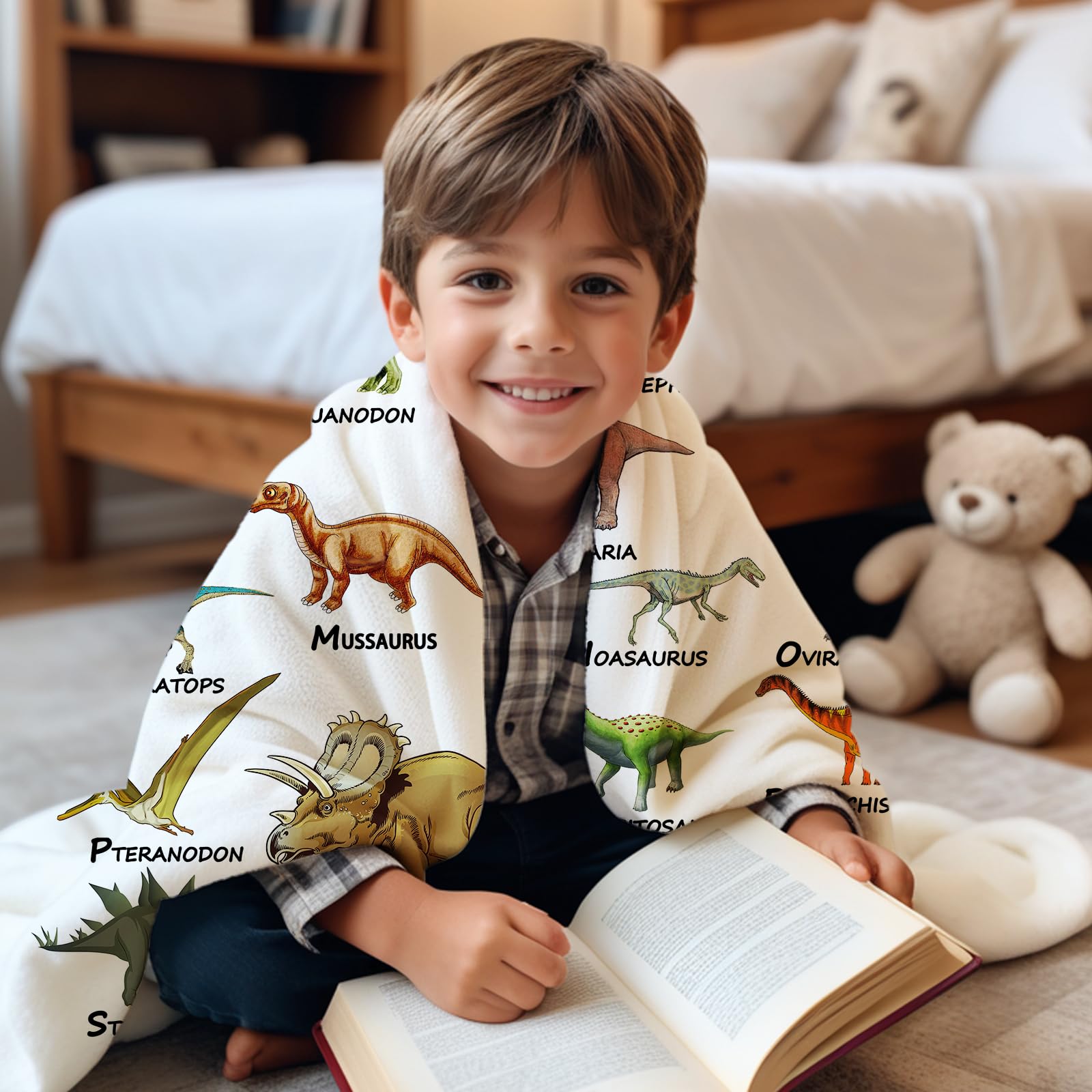 Dinosaur Blanket for Boys & Kids - 350GSM Ultra Soft Flannel Blanket - Perfect for Bed, Sofa, Camping & School Nap - 50x60 Inches - Cozy Gift for Boys & Children