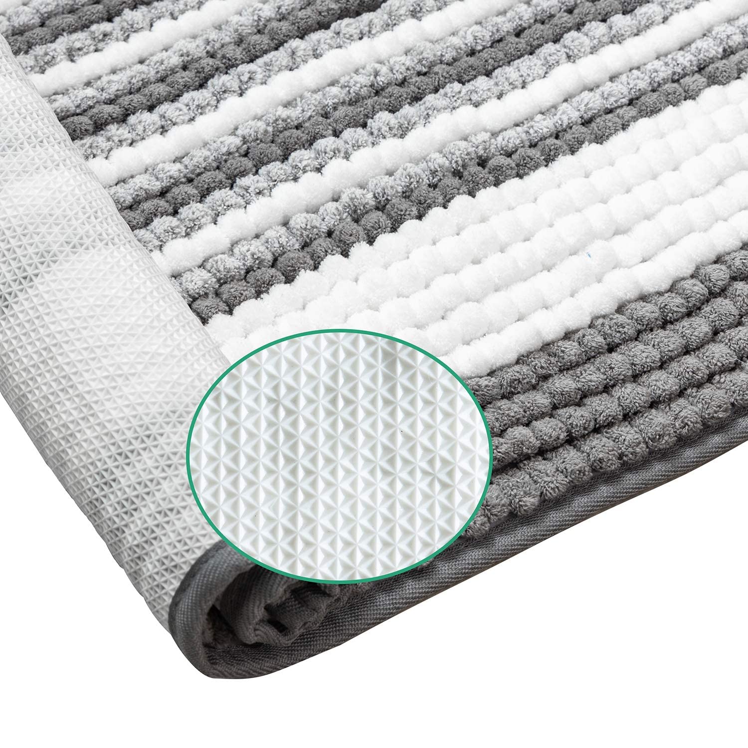 Ashler Chenille Bathroom Rug Set - Non-Slip Machine Washable Bath Mat, Ultra Soft Luxury Shower Rugs (2-Piece) - Fast Drying Water Absorbent Carpet for Bathtub & Shower Floor - Grey 17x24 & 26x44 Inches - Perfect for Bathroom Safety and Comfort