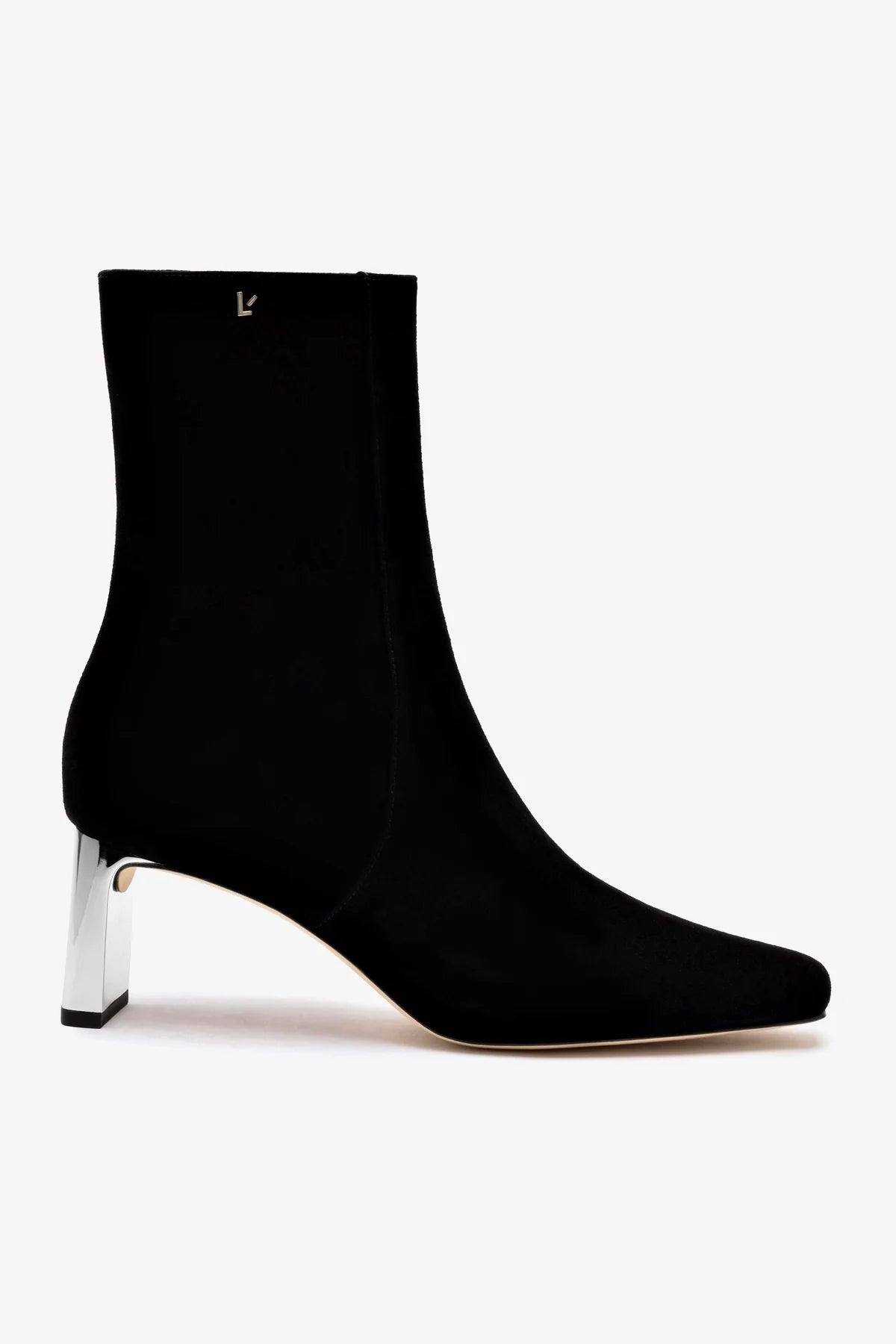 Alexis Bootie in Black Suede with Silver Heel - Stylish Women's Ankle Boots for Fall & Winter | Perfect for Office, Party & Night Out