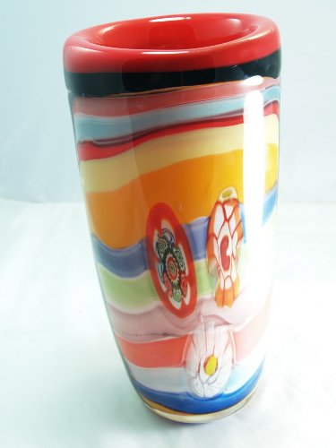 Handcrafted Millefiori Glass Vase with Black Swirl Design - Elegant Art Piece for Home Decor, Perfect for Kitchen, Dining Table, or Living Room Centerpiece