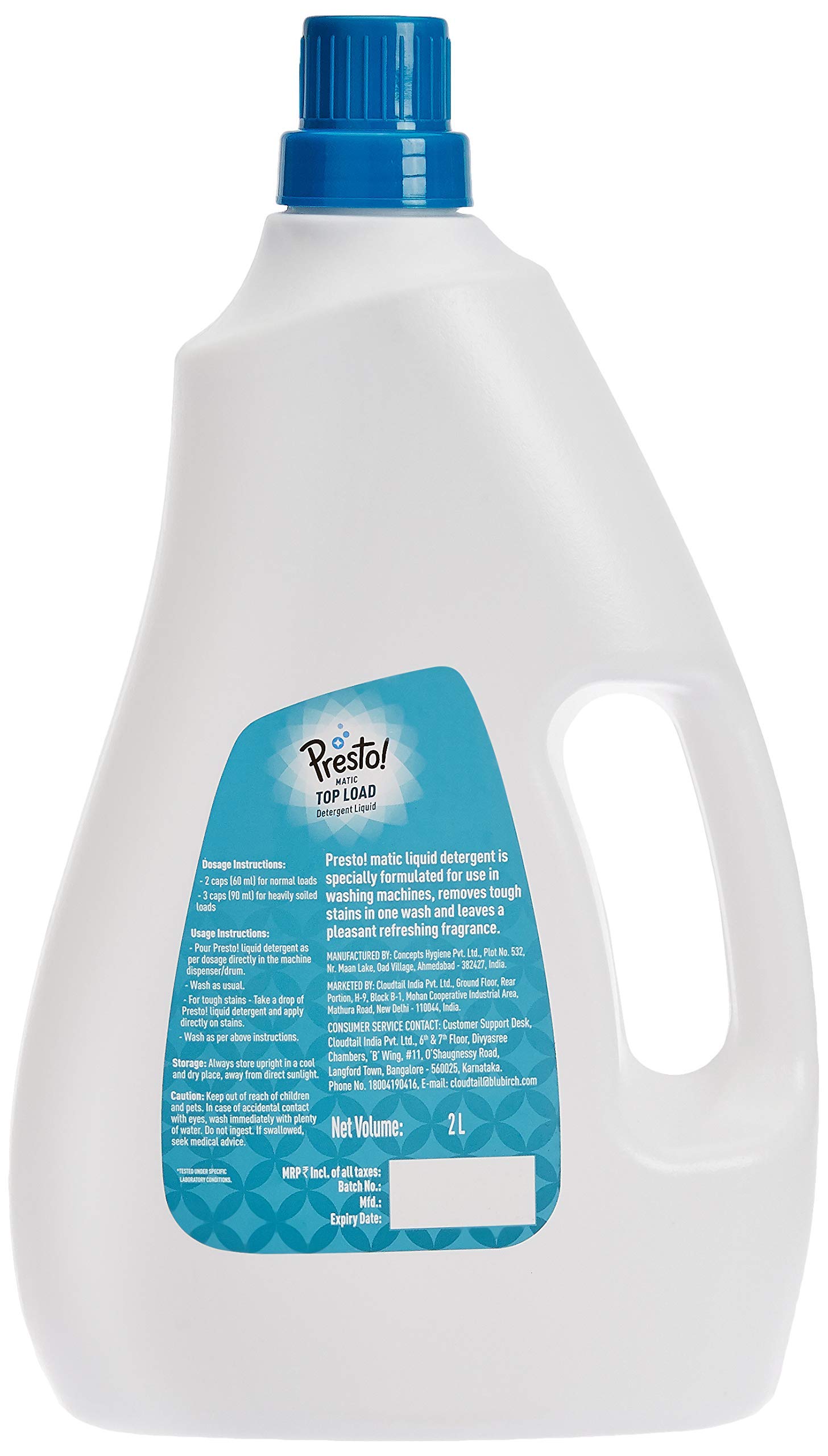Presto! Matic Top Load Liquid Laundry Detergent - 2 Litre (67.6 oz) | Tough Stain Remover | Color Safe & Fabric Friendly | Bleach & Phosphate Free | Ideal for HE Washing Machines & Everyday Laundry