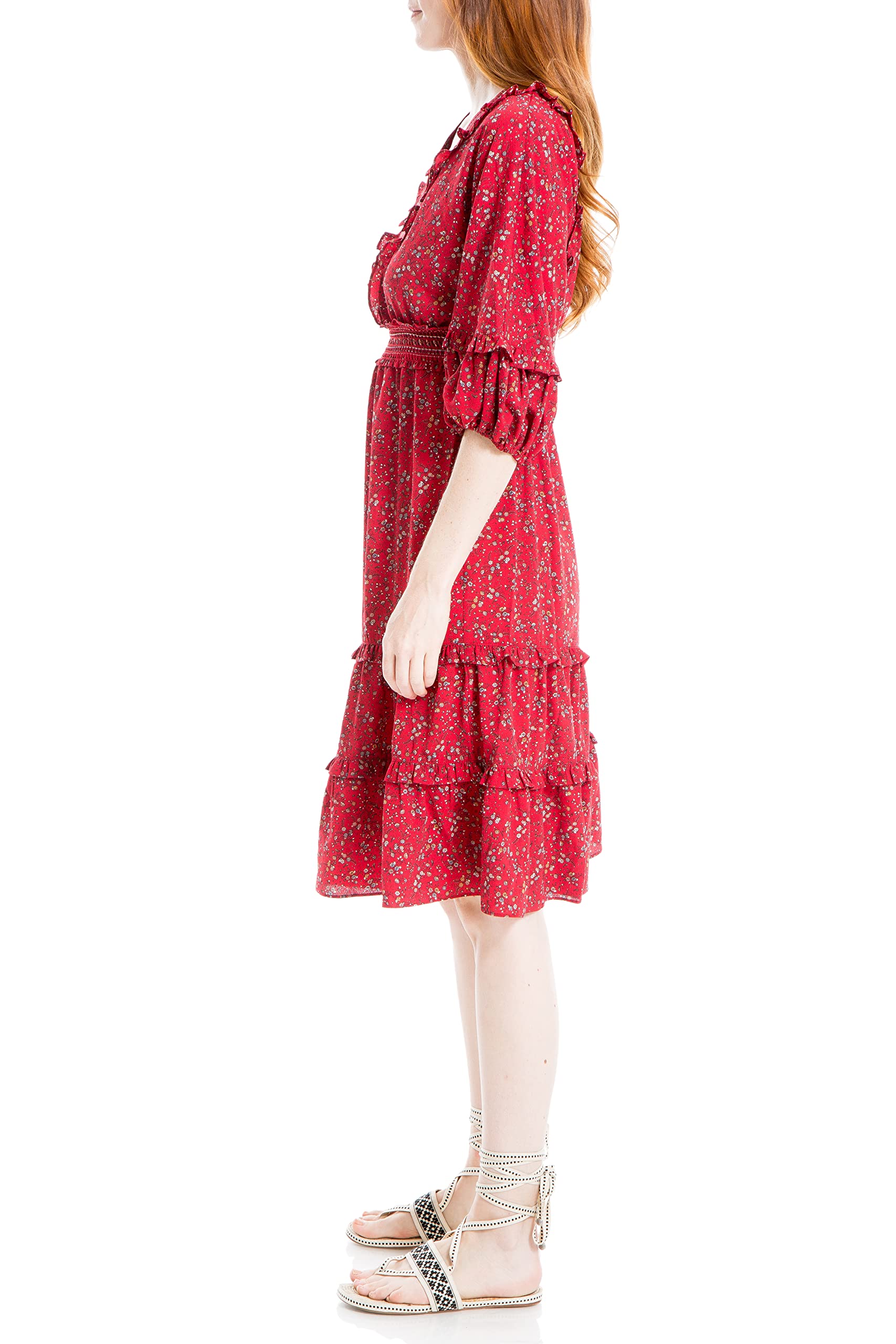 Max Studio Women's 3/4 Sleeve Tiered Bubble Crepe Dress - Elegant Flowy Midi Dress for Casual Wear, Office, Parties & Special Occasions