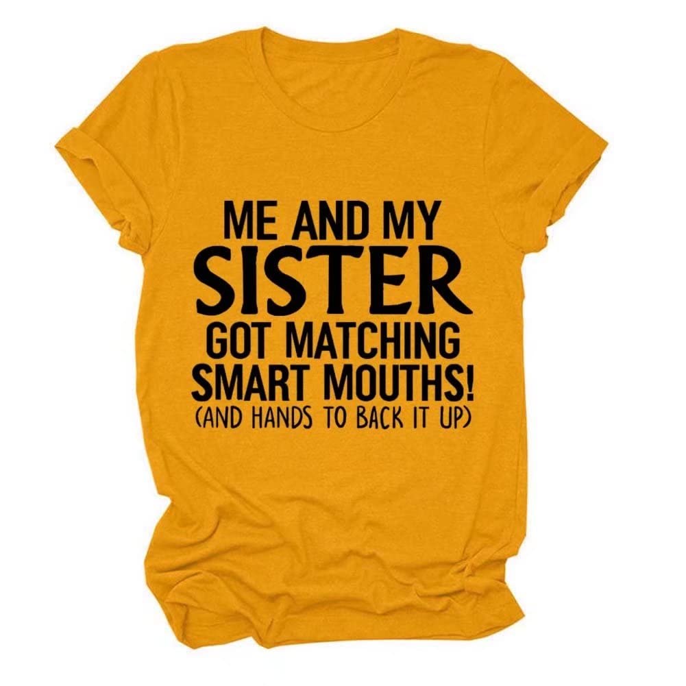 Women's Short Sleeve Sister T-Shirt - Matching Letter Print Crew Neck Tee for Sisters | Best Gift for Sisters, Summer Casual Tops for Everyday Wear & Family Outings