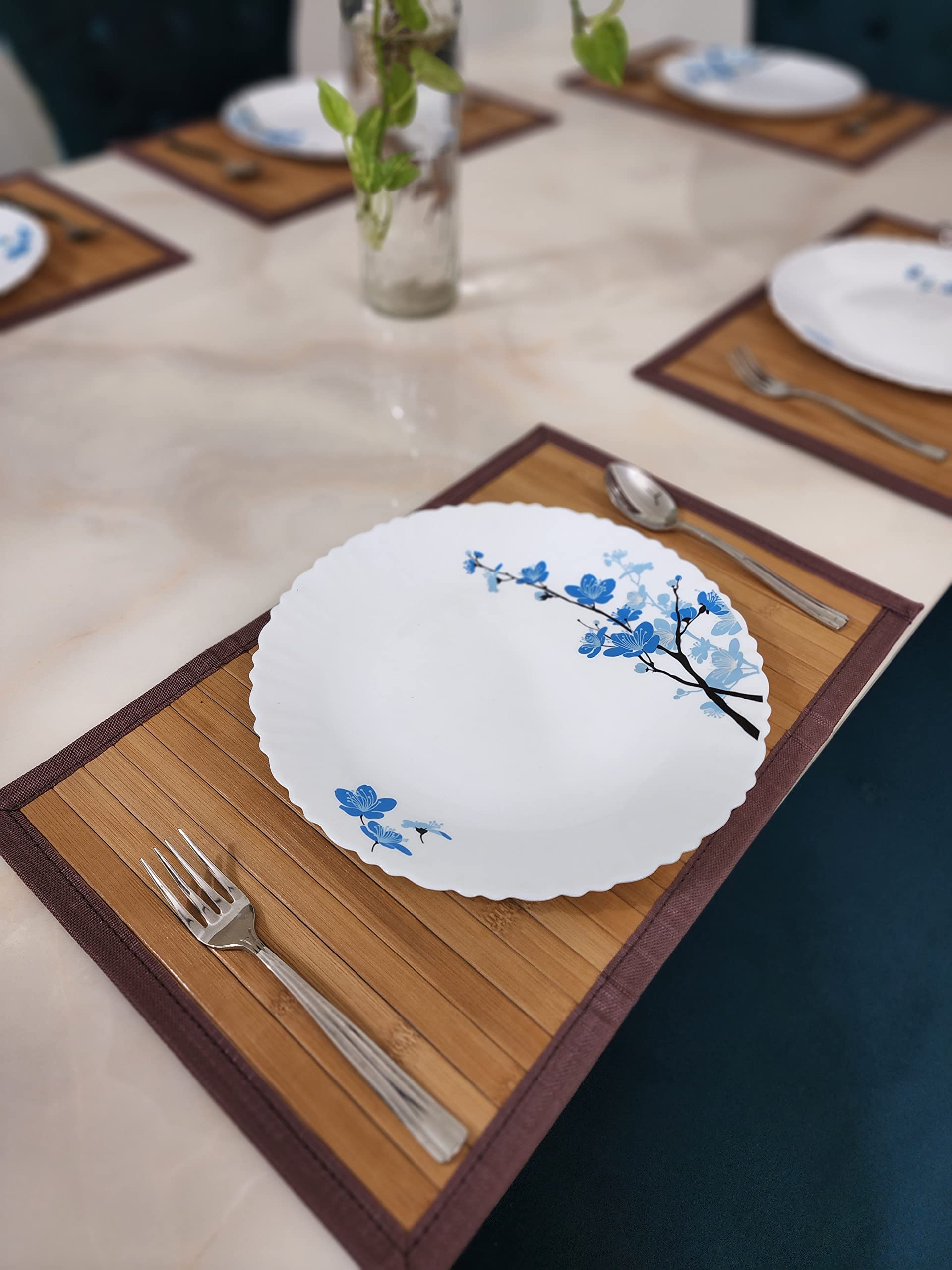 Eco-Friendly Bamboo Placemats & Table Runner Set - Natural Brown for Dining Table Decor | Perfect for Dinner Parties, Home Decor, and Holiday Gatherings