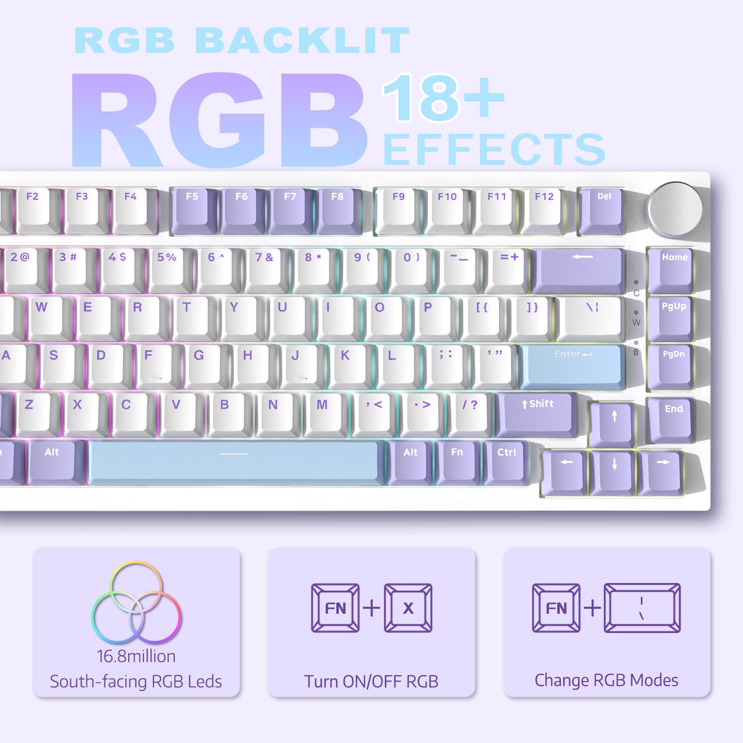 AJAZZ AK820 75% TKL Wired Mechanical Keyboard - Hot-Swap Linear Switches, Gasket Mount, RGB Backlit, 82 Keys with CNC Volume Knob, Poron Foam, OEM PBT Keycaps for PC/Win/MAC (Purple) - Perfect for Gaming, Typing & Office Work