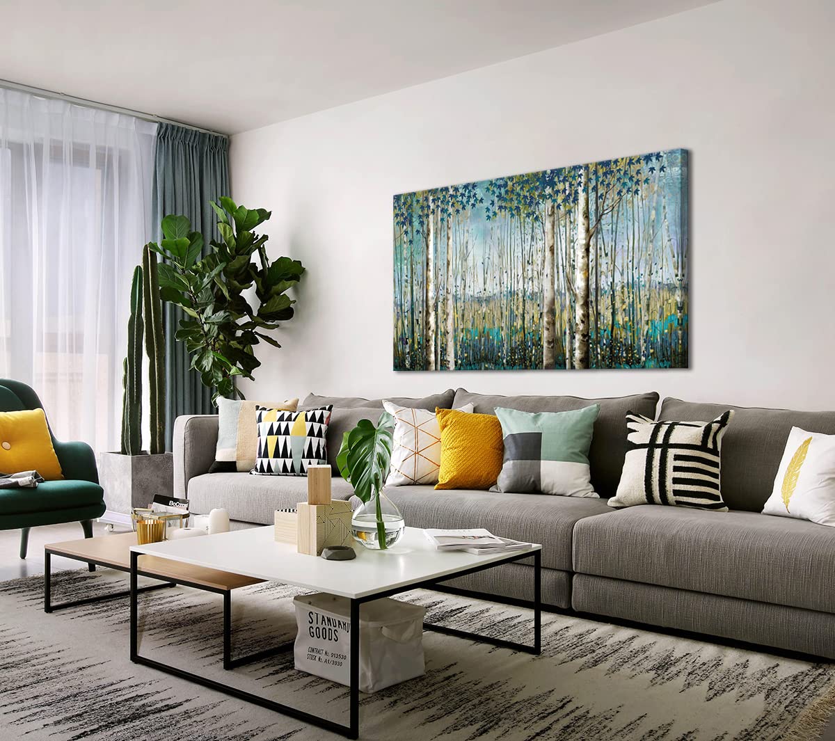 Large Birch Tree Landscape Canvas Wall Art - Nature Inspired Forest Painting for Living Room, Bedroom & Dining Room Decor - 29x58 Inch Farmhouse Wall Decor - Perfect for Home, Office & Cabin Aesthetic