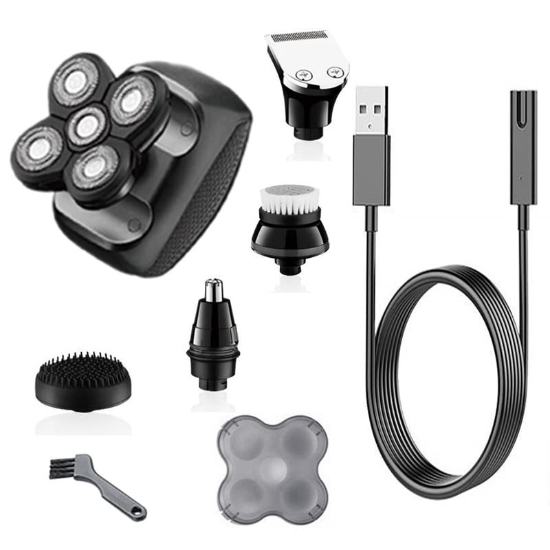 5-in-1 Electric Shaver for Bald Men - Rechargeable Waterproof Head & Body Grooming Kit with Beard Trimmer - Perfect for Travel, Gym & Daily Shaving Routine