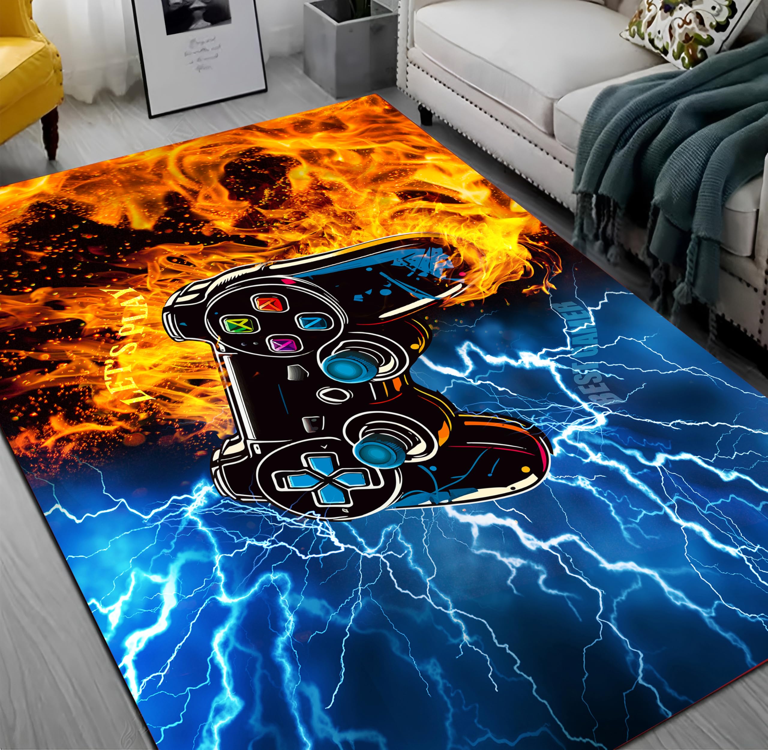 5'x7' Large Non-Slip Washable Gamer Rug - Soft Gaming Carpet for Boys Bedroom, Living Room & Game Room Decor - Perfect for Teen Gamers, Streaming Setup & Esports Enthusiasts