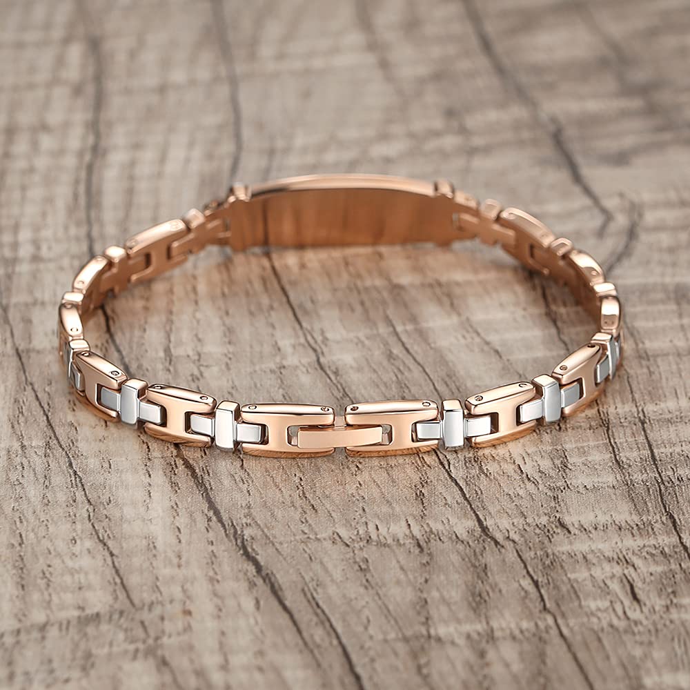 LinnaLove Medical Alert ID Bracelet for Women - Stainless Steel Emergency Medical Bracelet with Adjustable 7.5