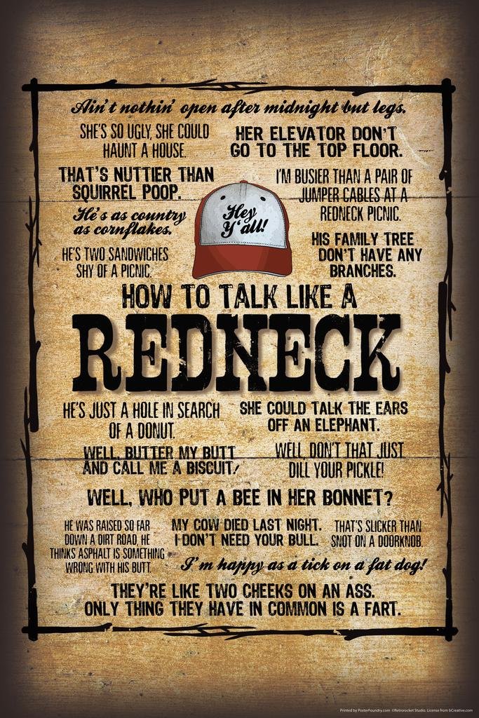 Funny Redneck Accent Guide Laminated Dry Erase Poster - 16x24 Inch Wall Art for Home, Office & Bar Decor | Learn Southern Slang & Humor