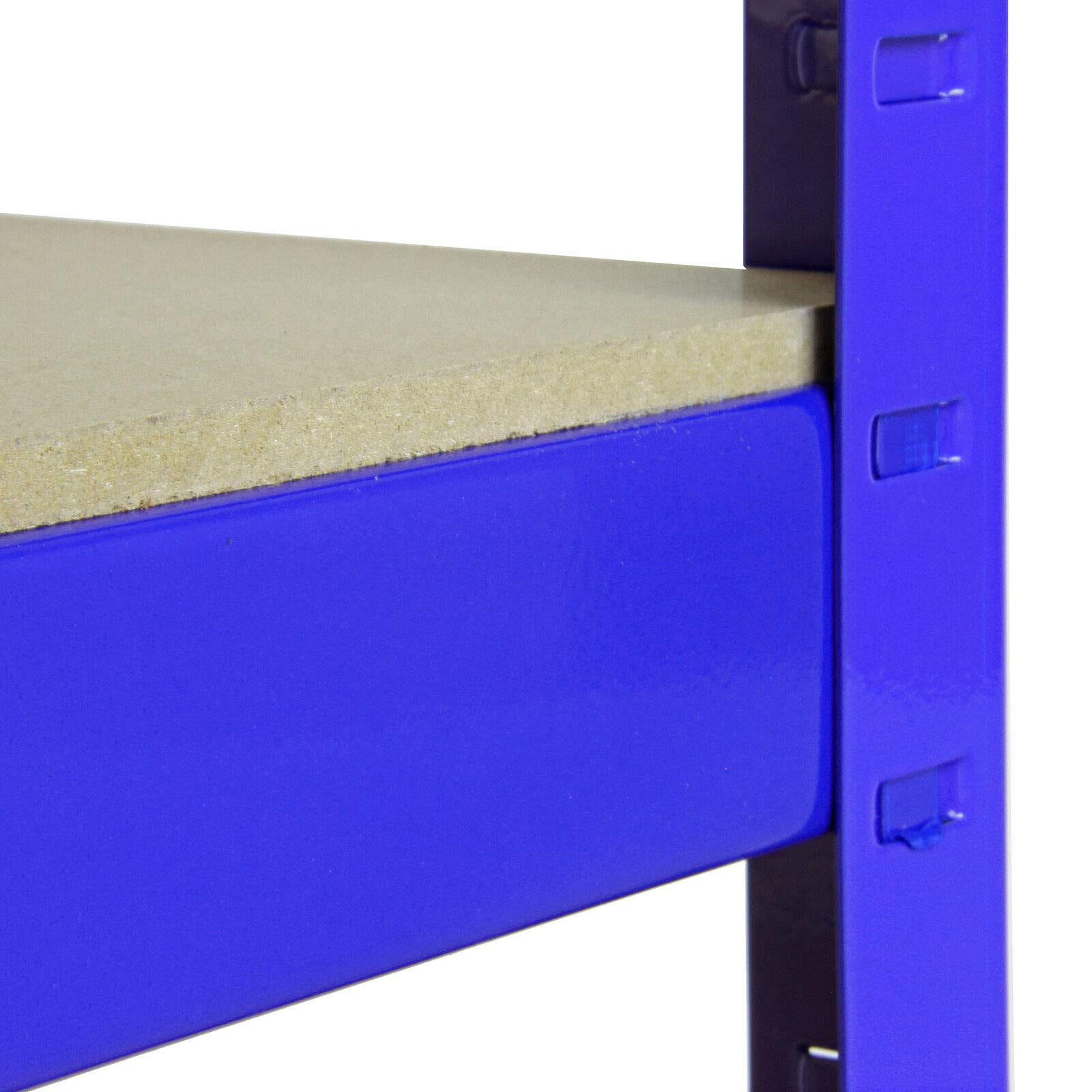 Heavy Duty 5-Tier Metal Shelving Unit - 148x70x30cm Boltless Steel & MDF Storage Rack with 750KG Capacity (150KG Per Shelf) - Blue Industrial Shelves for Garage, Shed, Warehouse & Home Organization