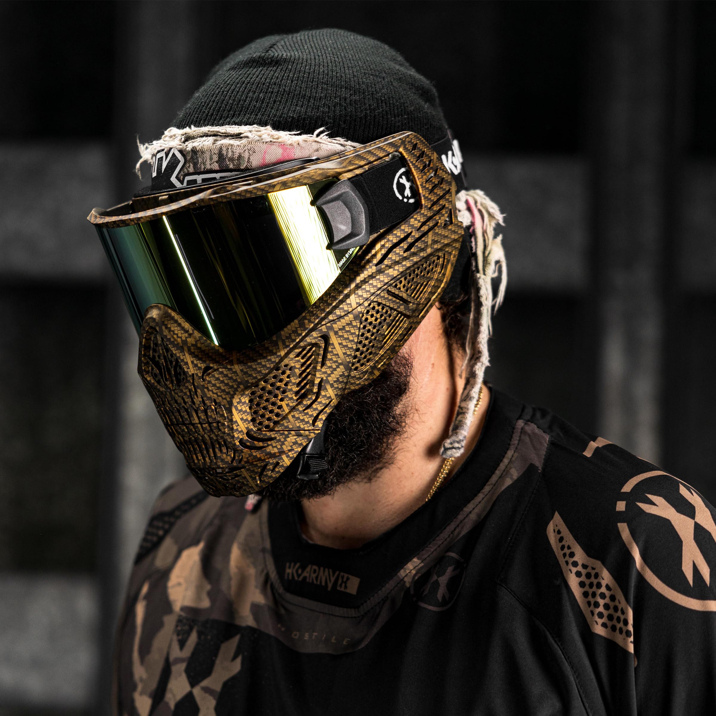 HK Army HSTL Skull Paintball Goggle & Airsoft Mask - Machine Gold & Gold Lens - Tactical Protection for Paintball, Airsoft & Outdoor Sports