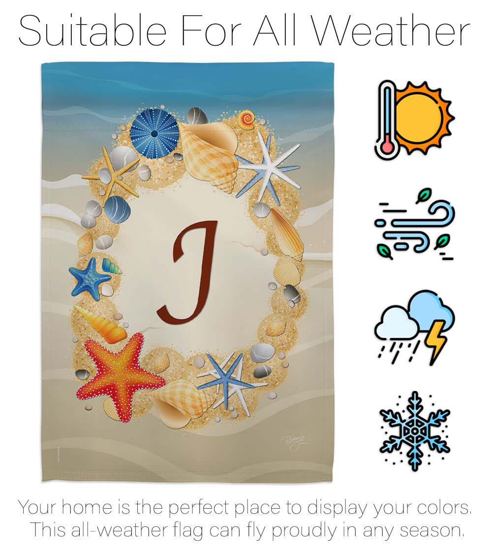J Initial Coastal Beach House Flag Set - 28x40in Double Sided for Summer Decor