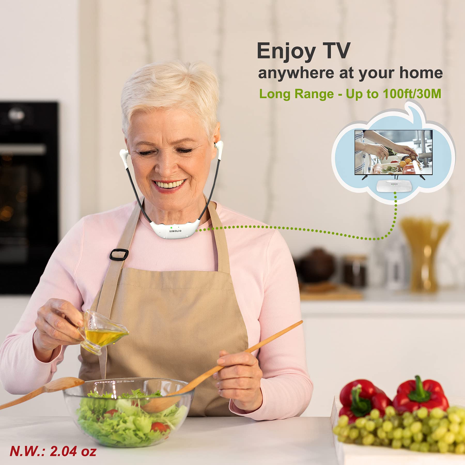 SIMOLIO Wireless TV Headphones for Seniors - 100FT Range with Clear Dialogue, Balance Control & Enhanced Voice - No Audio Delay - Includes Transmitter/Charging Dock - Perfect Gift for Elderly - Ideal for Watching TV, Movies & Hearing Impaired Users