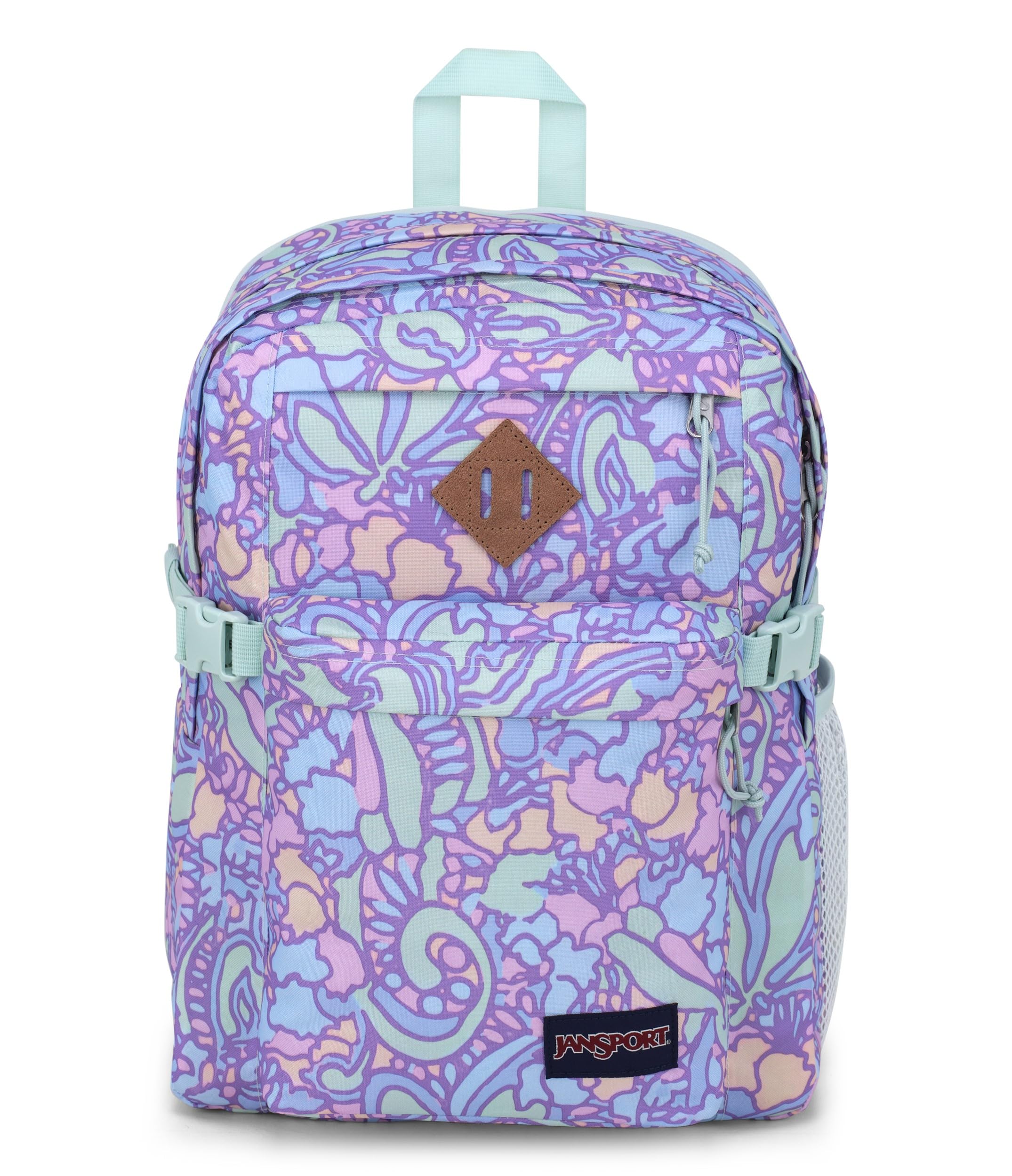 JanSport Main Campus Backpack - Stylish 15-Inch Laptop Backpack for Travel, Work & School with Dual Water Bottle Pockets | Floral Pastel Lilac Design | Perfect for Commuting, College & Outdoor Adventures