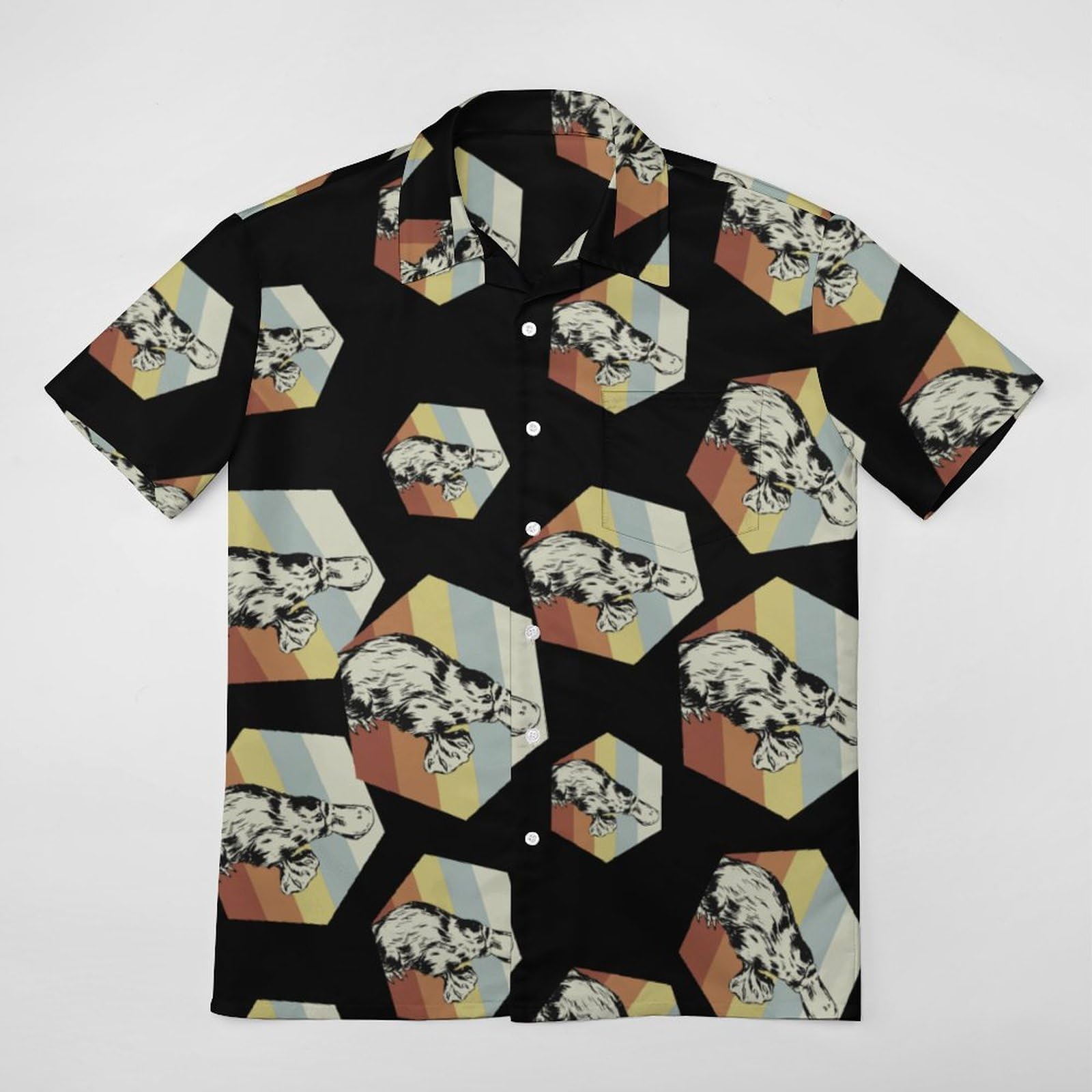 Men's Rainbow Platypus Hawaiian Shirt - Short Sleeve Button Down Tropical Beach Shirt for Summer Vacation & Holiday Parties | Casual Wear for Beach Outings, Luau Events and Tropical Getaways