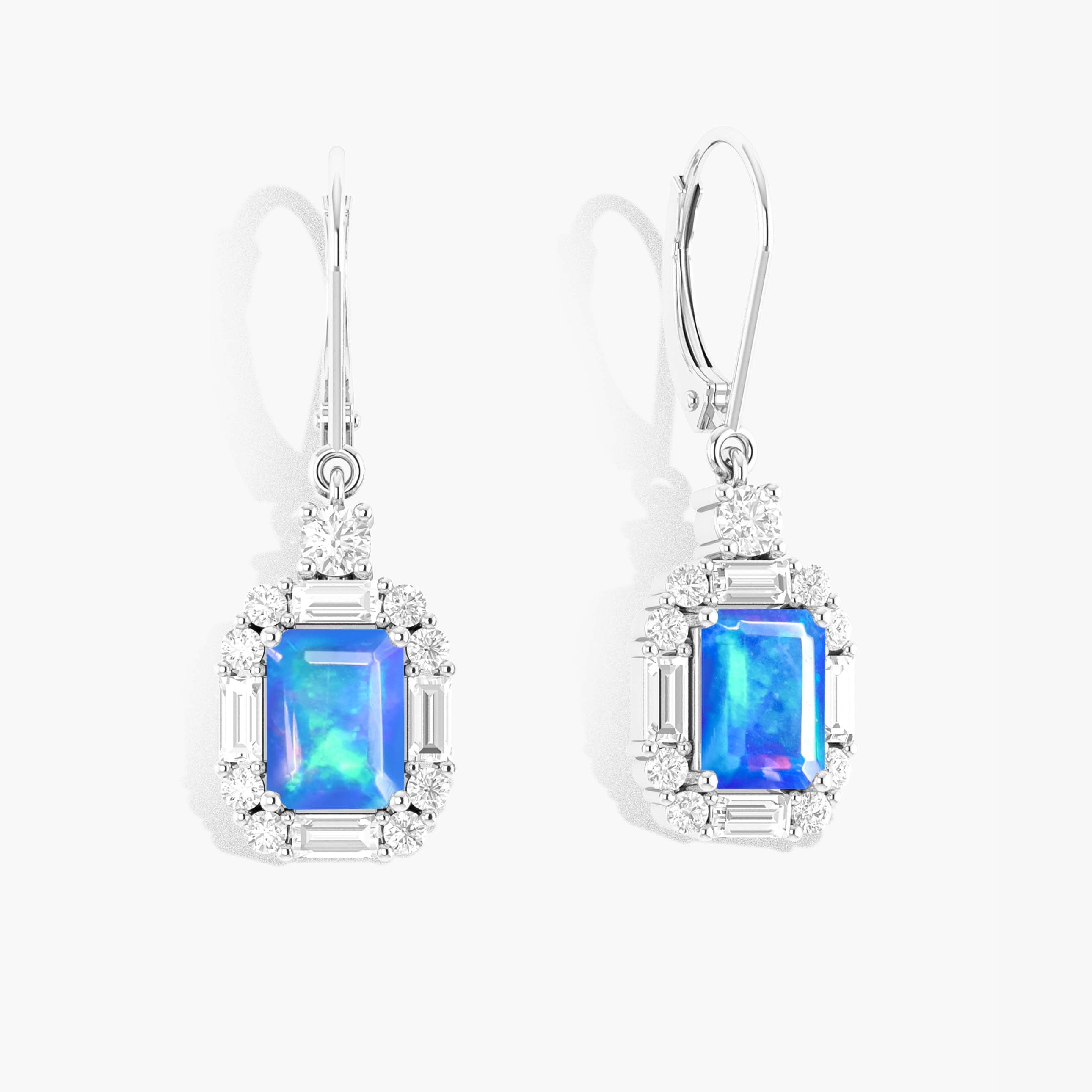 Blue Opal Octagon Gemstone Drop Dangle Earrings for Women – Handmade Sterling Silver Boho Chic Jewelry for Parties, Weddings & Everyday Wear