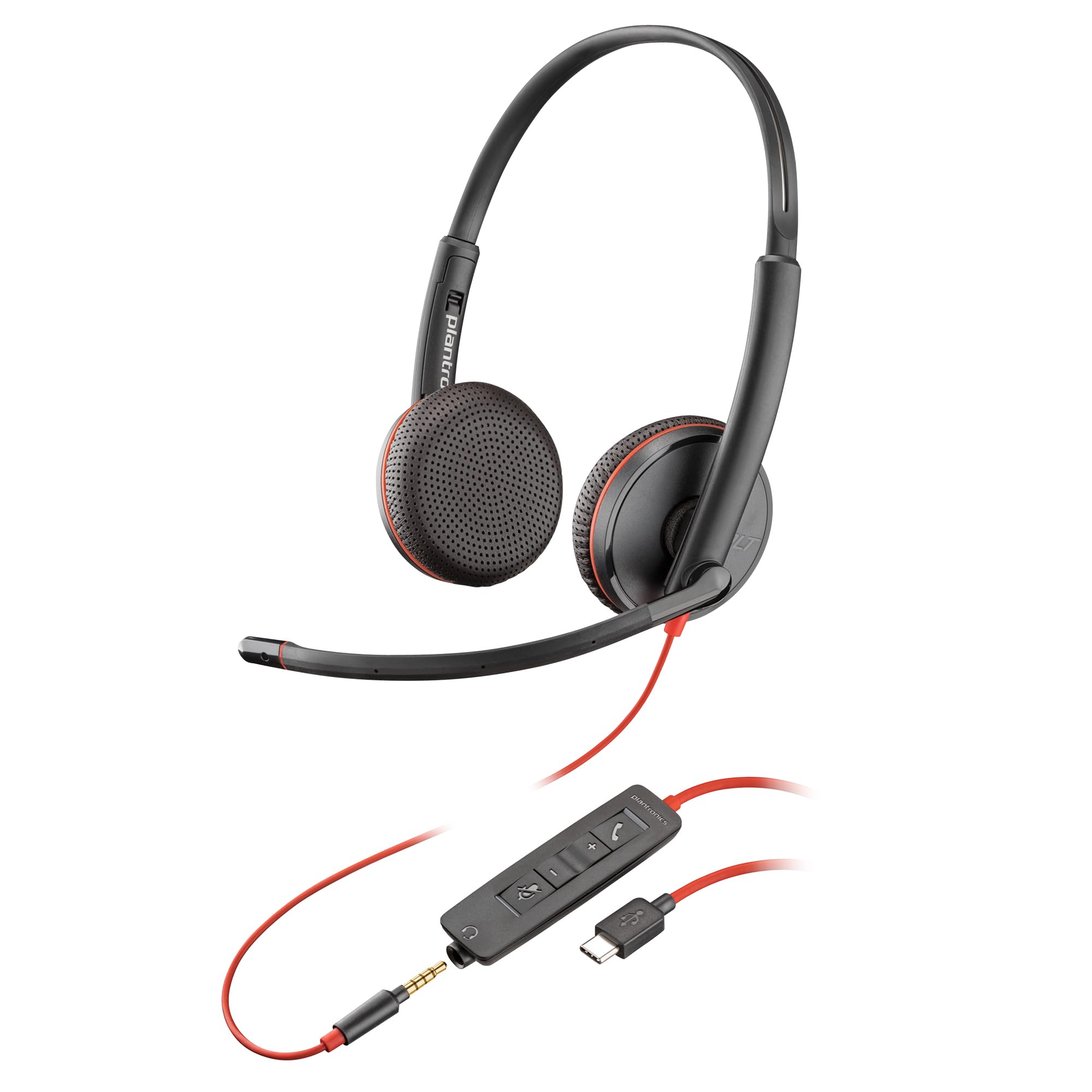 Plantronics Poly Blackwire 3225 Wired Headset with Noise-Canceling Mic - Stereo USB & 3.5mm Headphones for PC, Mac, Mobile - Compatible with Teams, Zoom Calls & Online Meetings - Office, Home Office & Remote Work Headset (Amazon Exclusive)