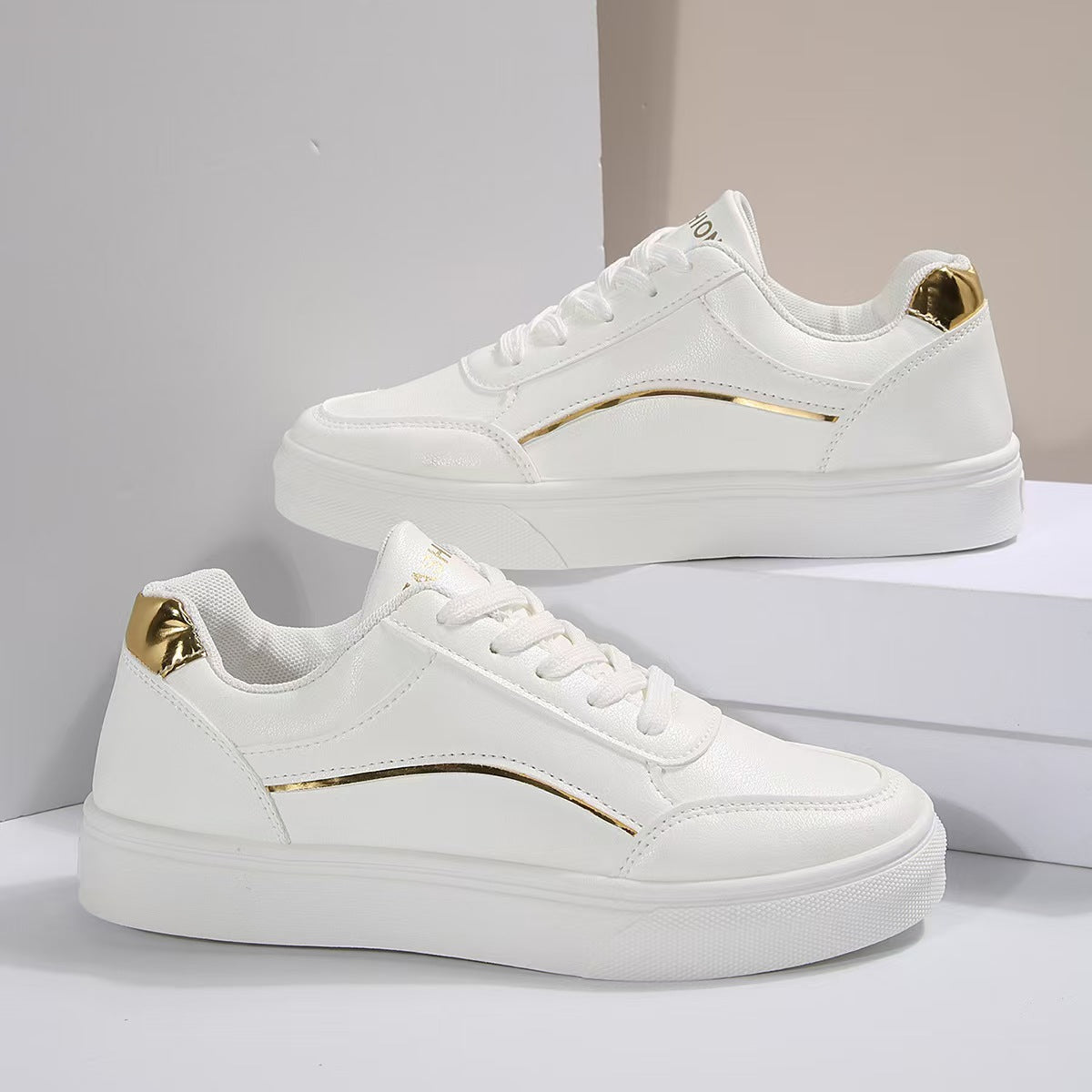 Stylish PU Leather Round Toe Flat Sneakers - Comfortable Women's Casual Shoes for Walking, Work & Everyday Wear