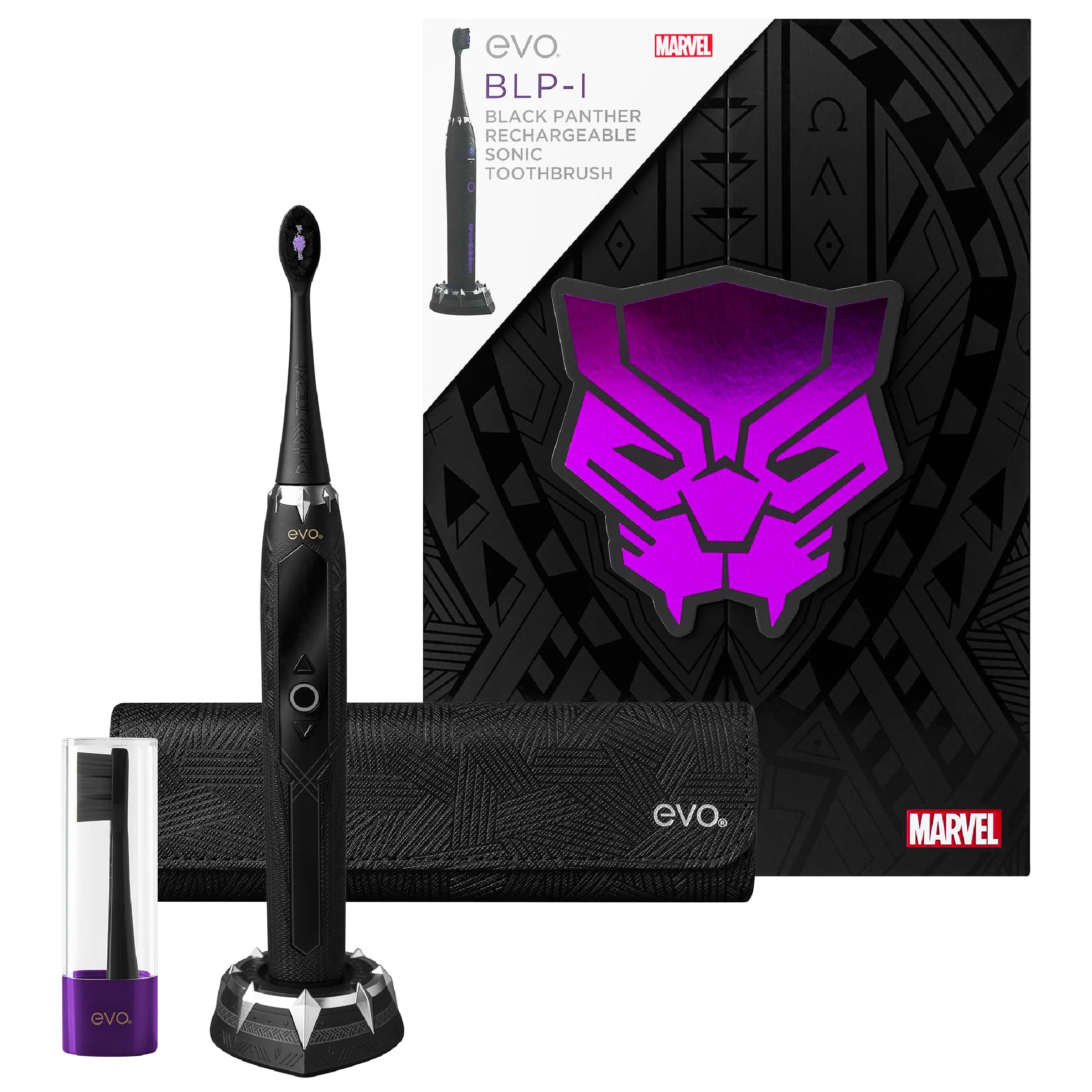 BLP-1 Black Panther Electric Toothbrush - Sonic Rechargeable Toothbrush for Adults with 5 Cleaning Modes, LCD Touchscreen & Collector's Box | Marvel Comics Limited Edition | Perfect for Home Use, Travel & Gifts
