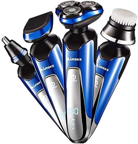 Professional Rechargeable Beard Trimmer & Hair Clipper Kit - Waterproof, Anti-Slip, 4-in-1 Rotatable Body Groomer with Nose & Ear Trimmer - Perfect for Home Grooming, Travel, and Barber Use