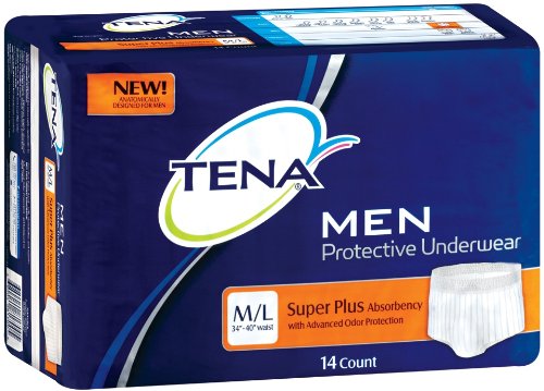 Tena Men's Protective Underwear for Incontinence - Super Plus Absorbency, Medium/Large Size, 14-Count Bags (Pack of 4) - Ideal for Active Men with Bladder Control Issues, Overnight Protection & Daily Comfort