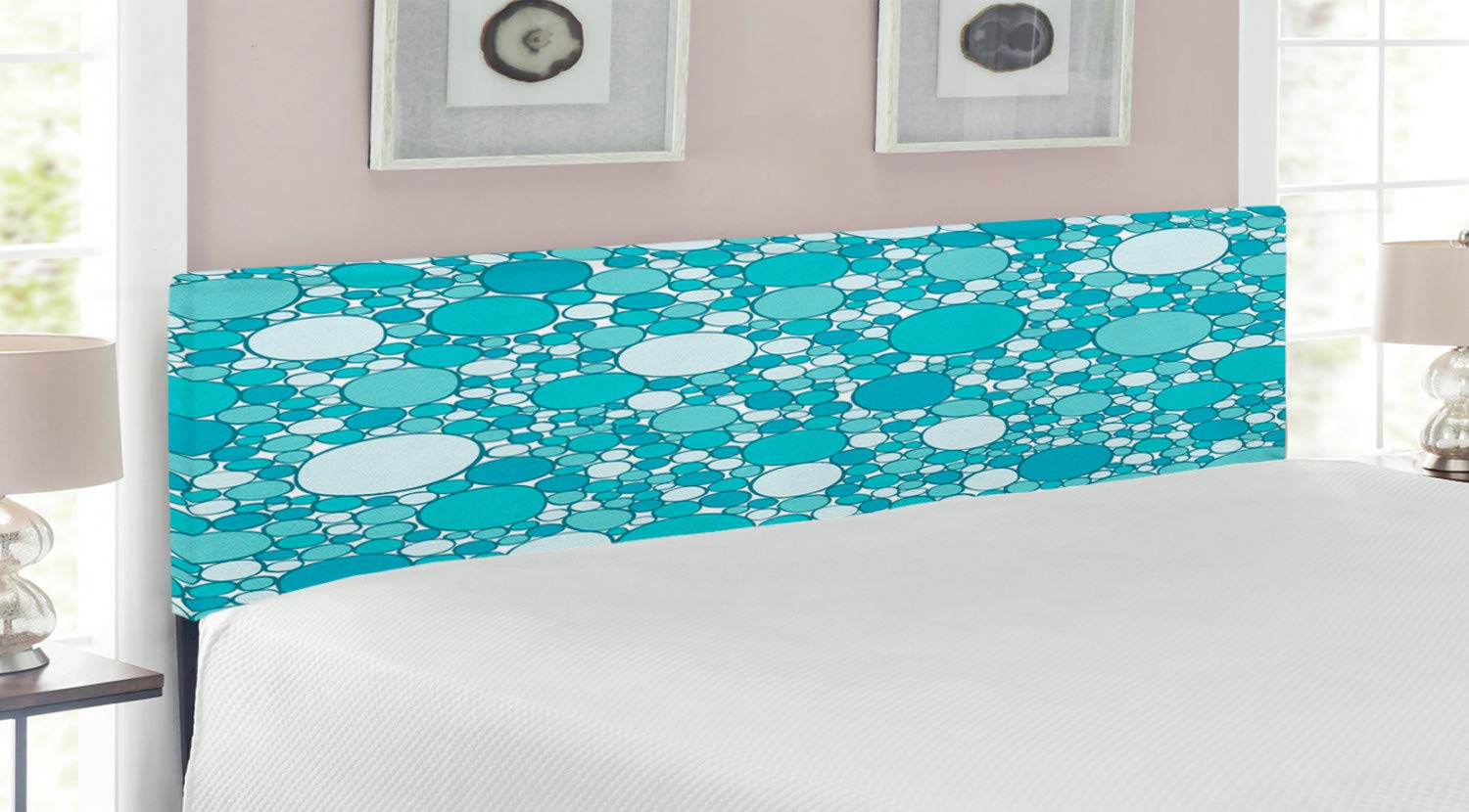 Ambesonne Modern Abstract Headboard with Bubble Pattern - King Size Upholstered Metal Bed Frame with Memory Foam in Turquoise Teal | Contemporary Bedroom Decor for Master Bedroom & Guest Room