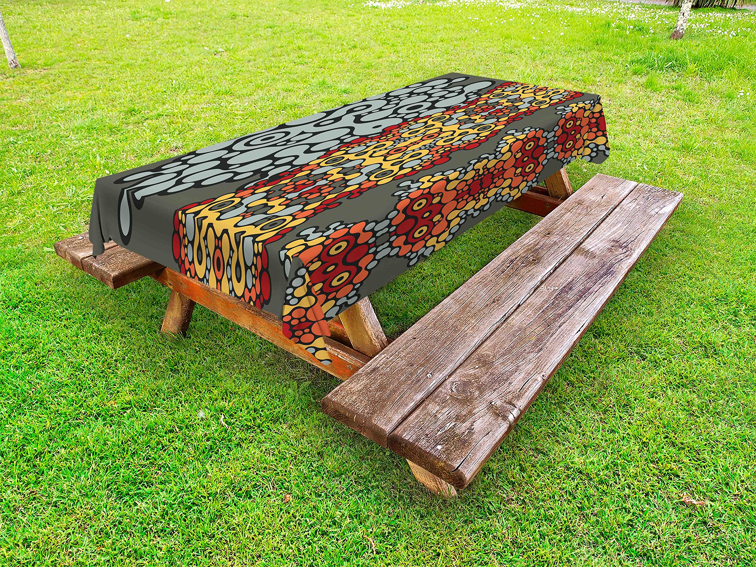 Ambesonne Modern Outdoor Tablecloth - Blue Grey Geometric Circles Design, Washable Picnic Table Cover 58x84 Inches, Marigold Yellow & Orange | Perfect for Patio, Garden Parties, BBQs, and Outdoor Dining