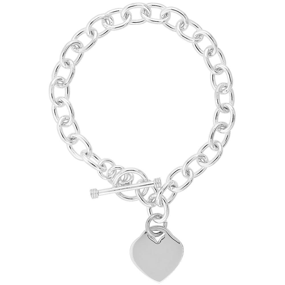 6mm Oval Link Sterling Silver Heart Tag Bracelet & Necklace Set - Handmade 925 Silver Jewelry for Women (7, 8, 18 inch) - Perfect for Valentine's Day Gifts, Anniversary Presents & Everyday Wear