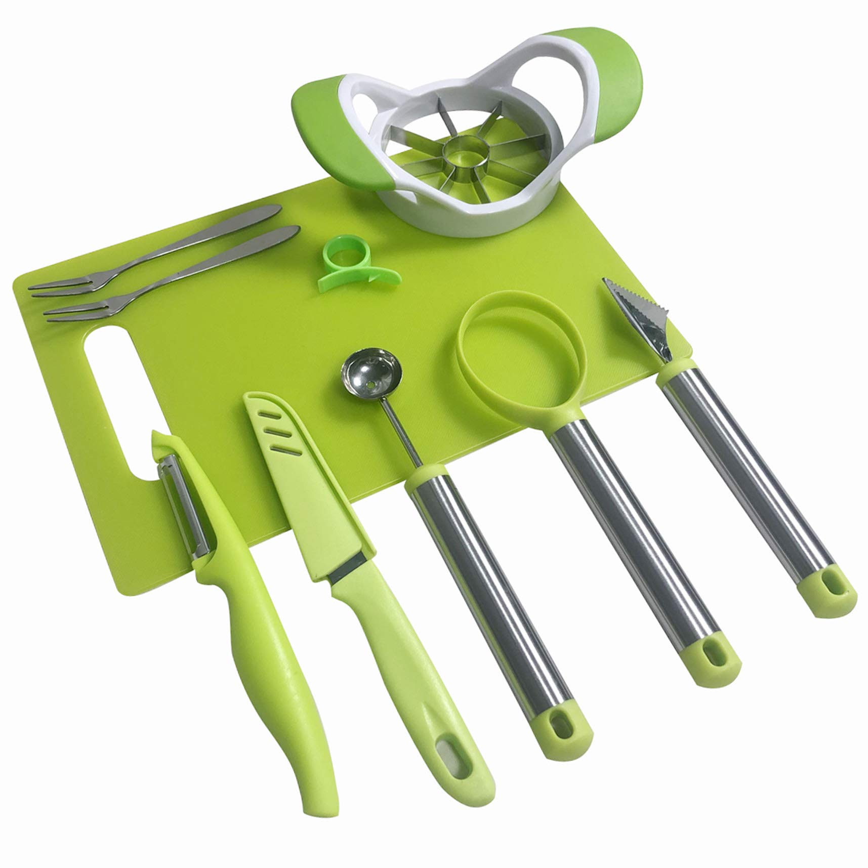 Premium 9-Piece Fruit & Vegetable Carving Tool Set - Melon Baller, Apple Corer, Citrus Peeler, Carving Knife, Chopping Board & More for Professional Garnishing | Perfect for Home Kitchens, Restaurants & Party Food Decoration