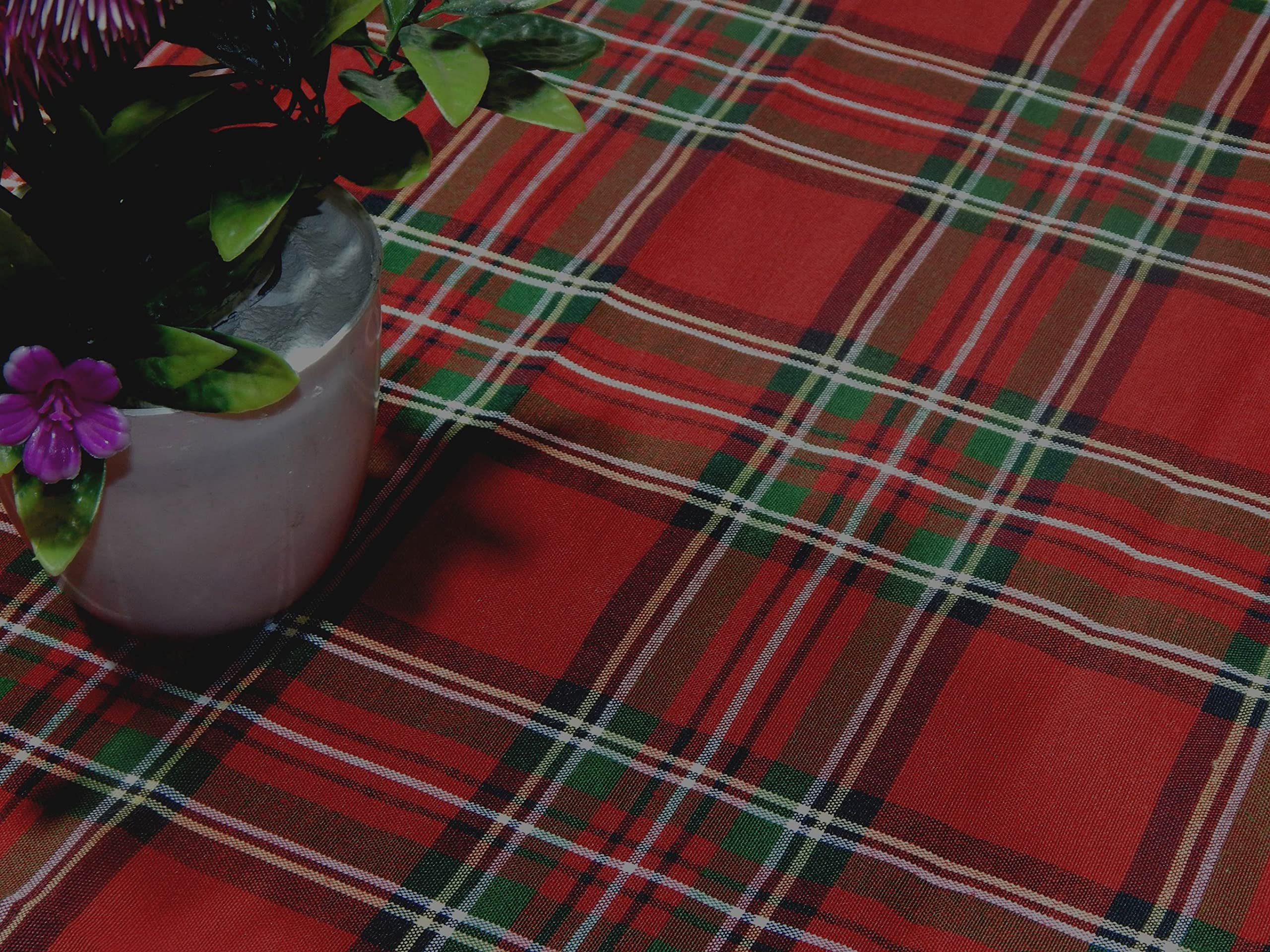 Waterproof Plaid Design 4-Seater Round Tablecloth - Durable & Machine Washable Dining Table Cover 60x60 Inches - Perfect for Indoor/Outdoor Parties, Picnics & Family Gatherings