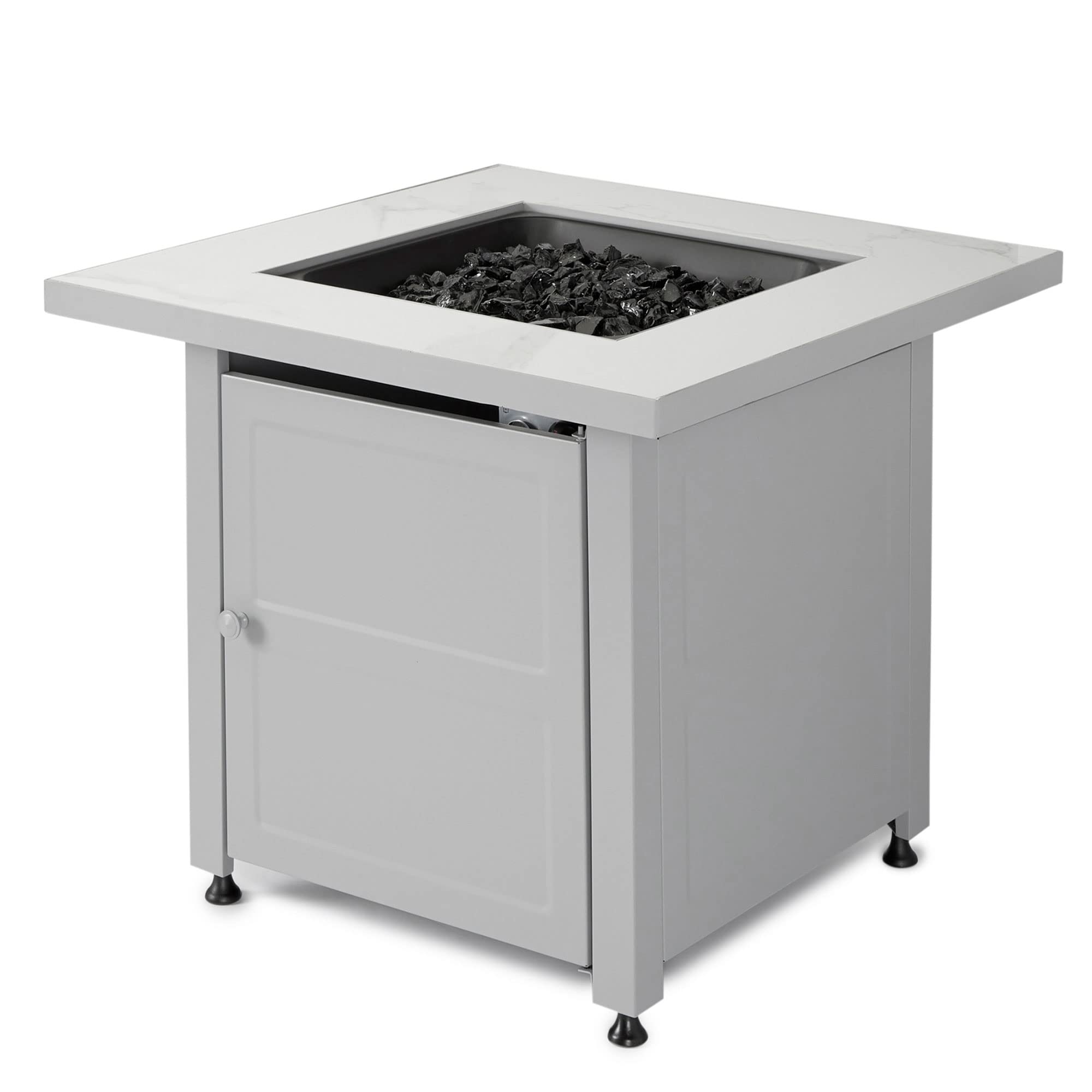 Endless Summer 30 Inch Square Outdoor Gas Fire Pit Table with Steel Mantel & Slate Finish - Black Fire Glass & Protective Cover - Perfect for Patio, Backyard, Deck & Outdoor Gatherings