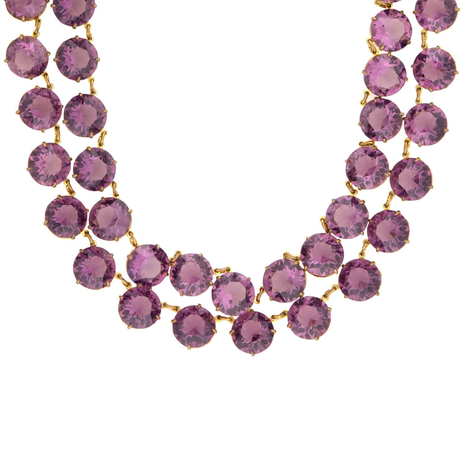 Vintage Brass Purple Glass Double Strand Necklace - Elegant Boho Jewelry for Women, Perfect for Parties, Weddings & Everyday Wear