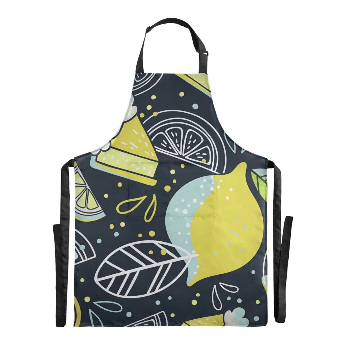 RunningBear Hand Drawn Lemons Doodle Bib Apron - Waterproof Adjustable Kitchen Apron for Cooking, Baking & Cosmetology - Funny Farmhouse Apron with Large Pocket for Adults, Stepdad - Perfect for Home, BBQ & Gardening