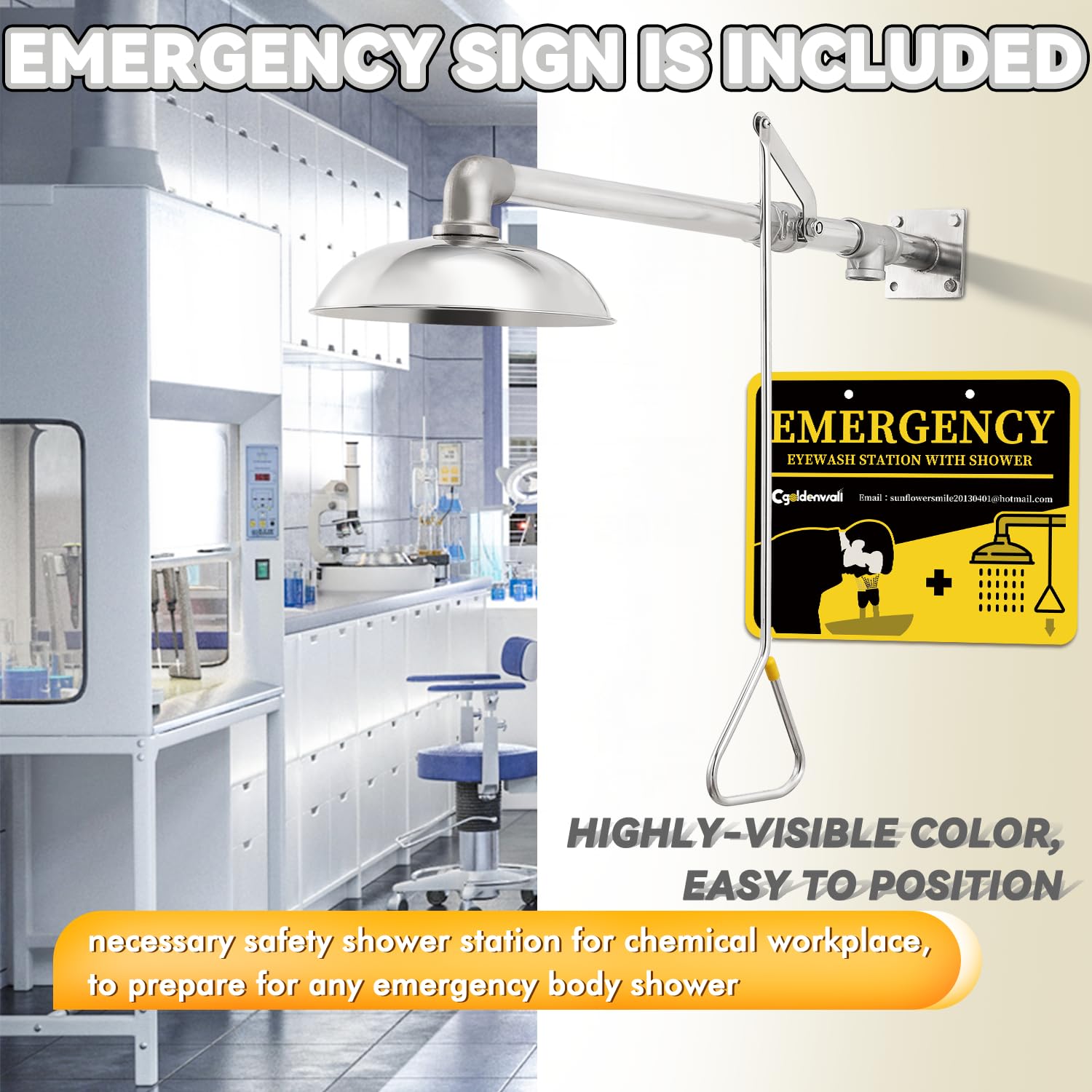 CGOLDENWALL Emergency Safety Shower Station - Horizontal Mount Drench Head with NPT Thread | 304 Stainless Steel | Compatible with Eye Wash Stations | Ideal for Laboratories, Factories & Chemical Workplaces
